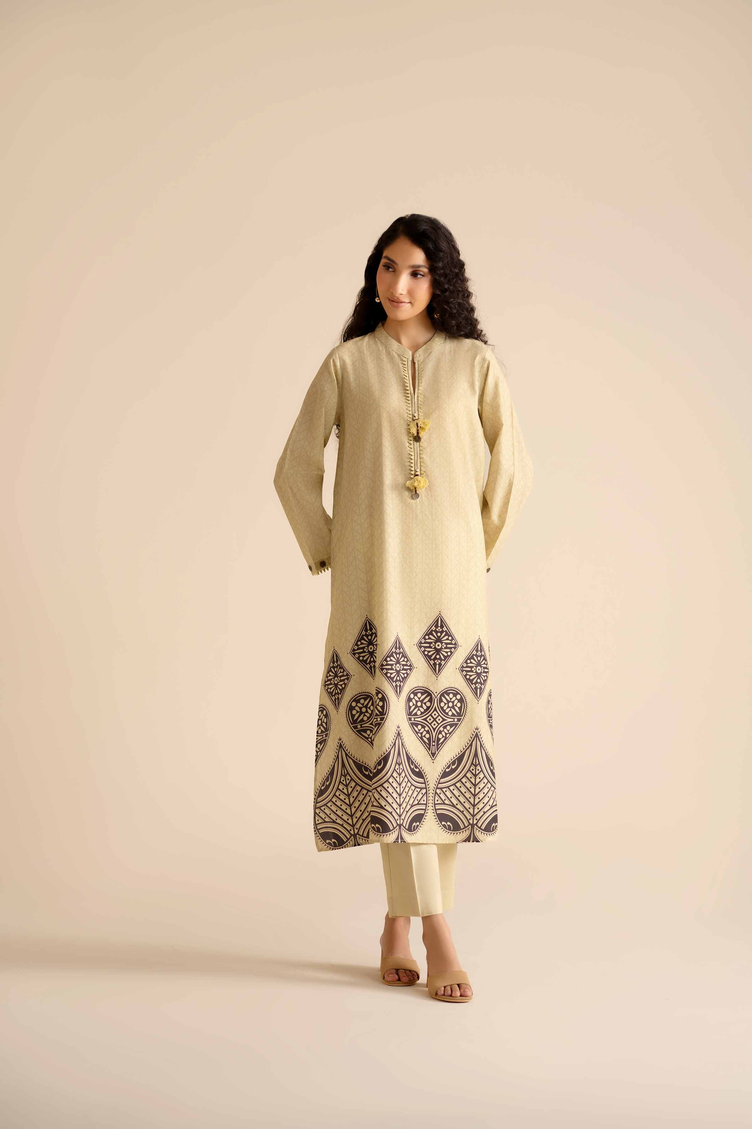 NISHATUAE - Beige Printed Tropical 2-piece Ready to wear Dress