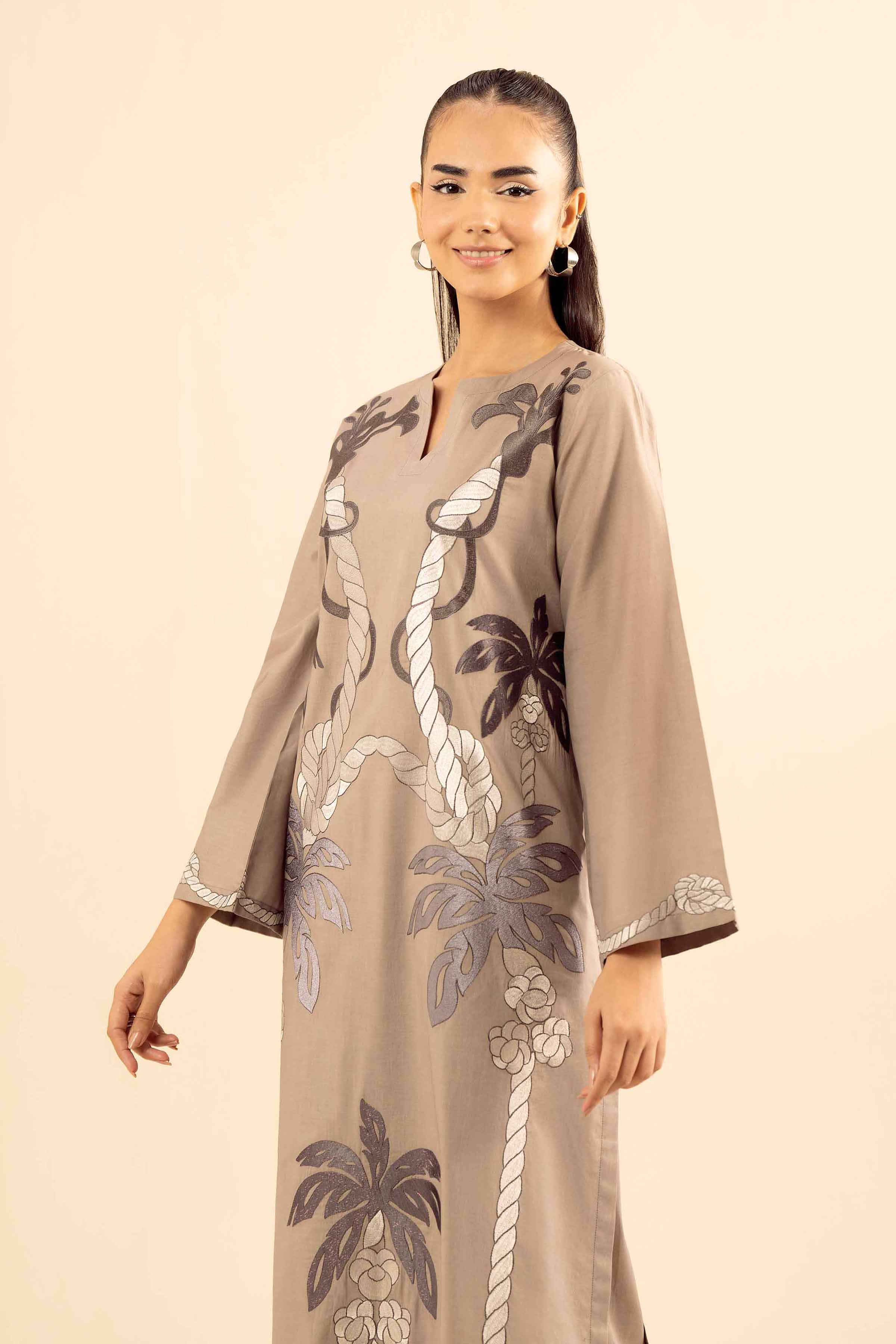 NISHATUAE - Grey Embroidered Tropical 2-piece Ready to wear Dress