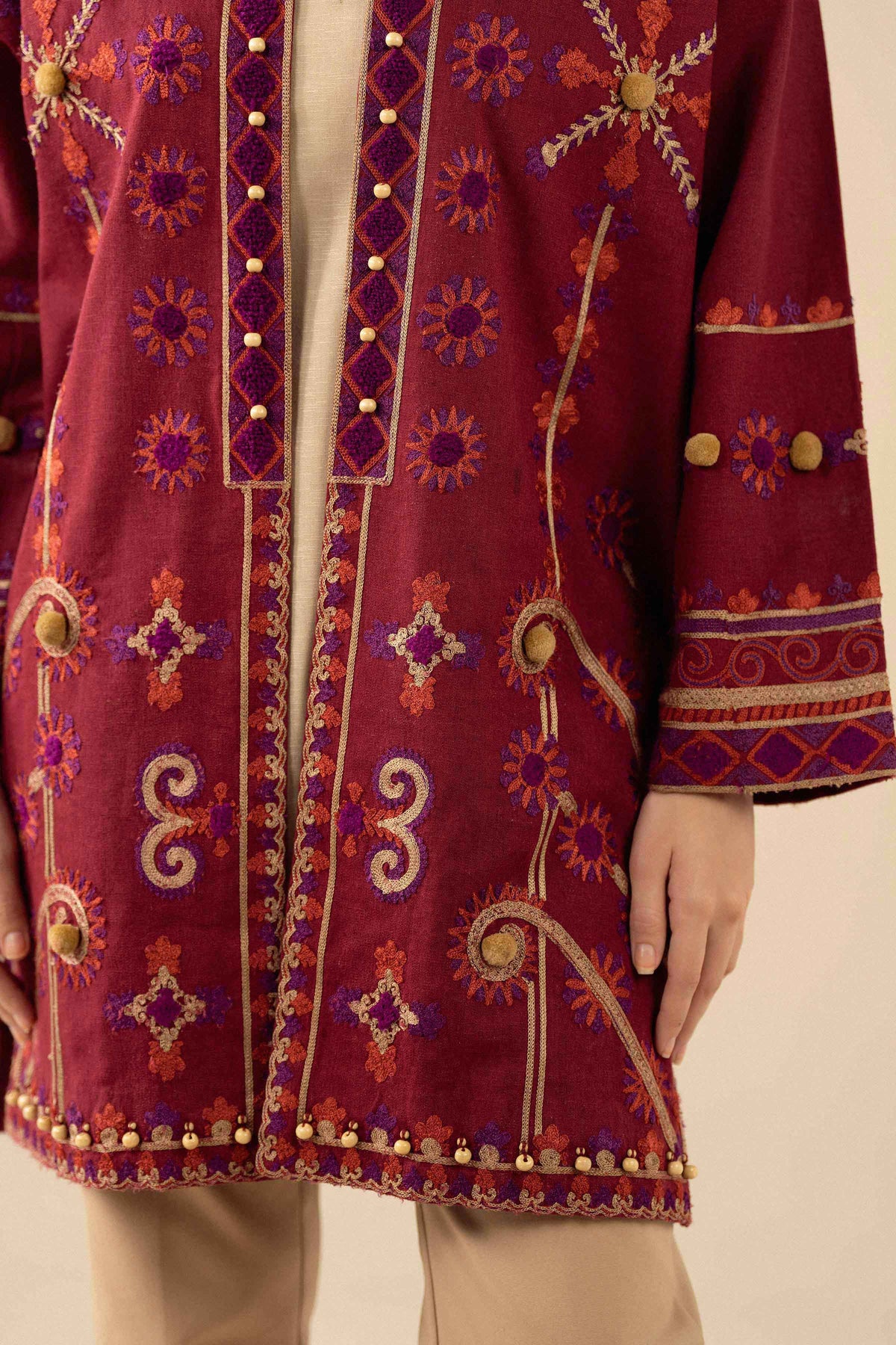 Embroidered Jacket in Karandi ready-to-wear
