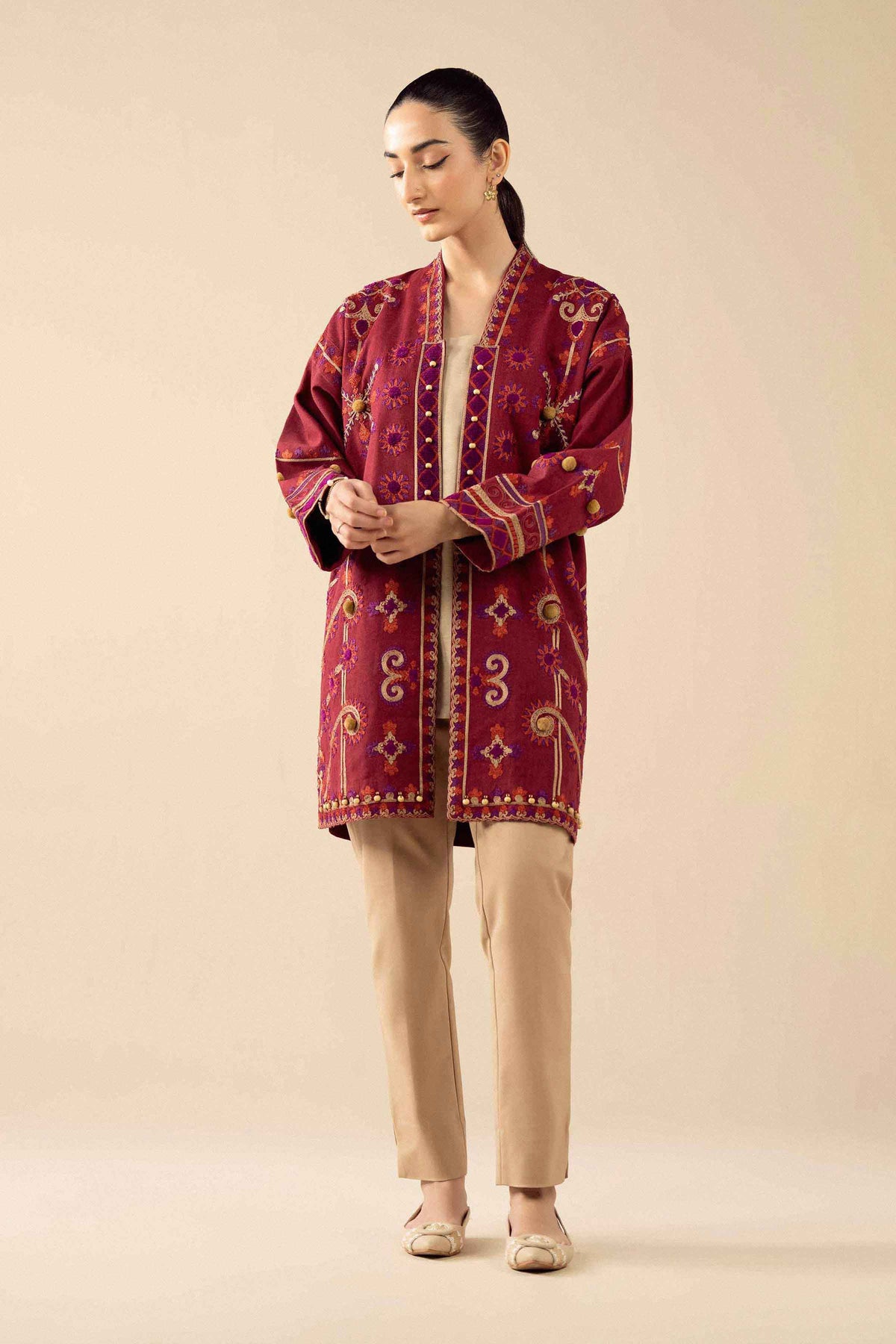 Embroidered Jacket in Karandi ready-to-wear