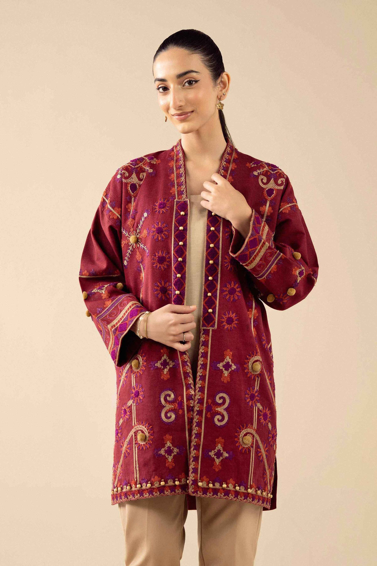 Embroidered Jacket in Karandi ready-to-wear