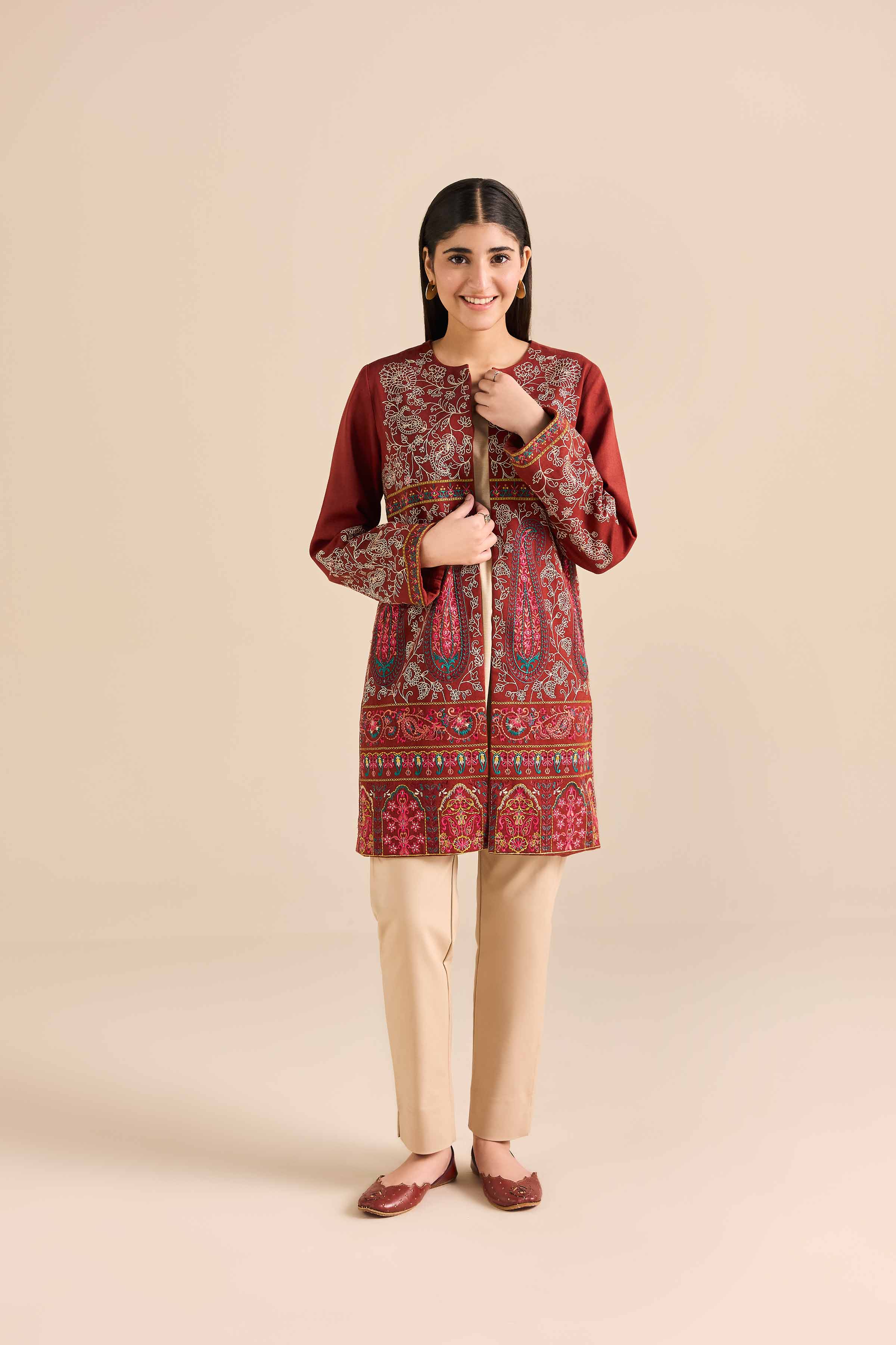 NishatUAE - Rust Embroidered Karandi Ready To Wear Jacket