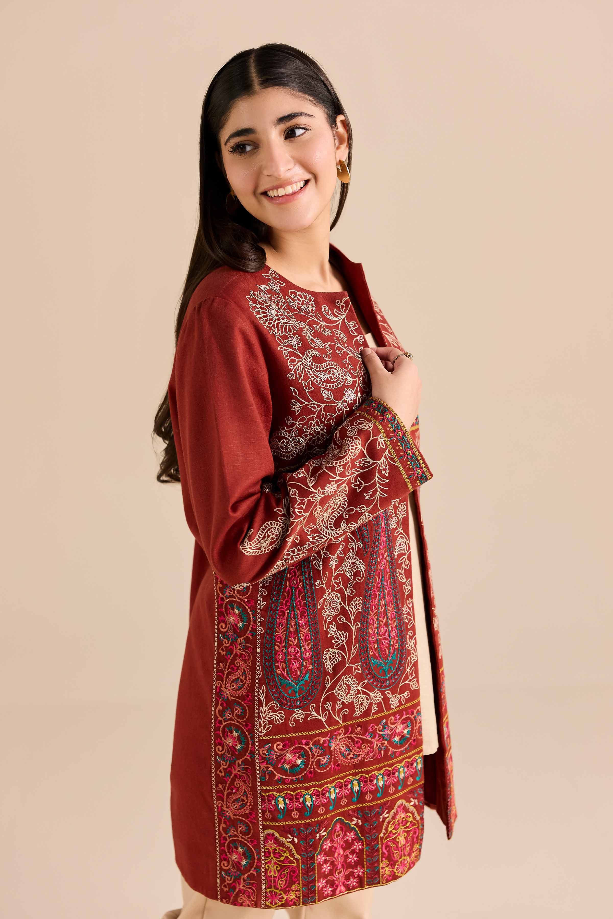 NishatUAE - Rust Embroidered Karandi Ready To Wear Jacket