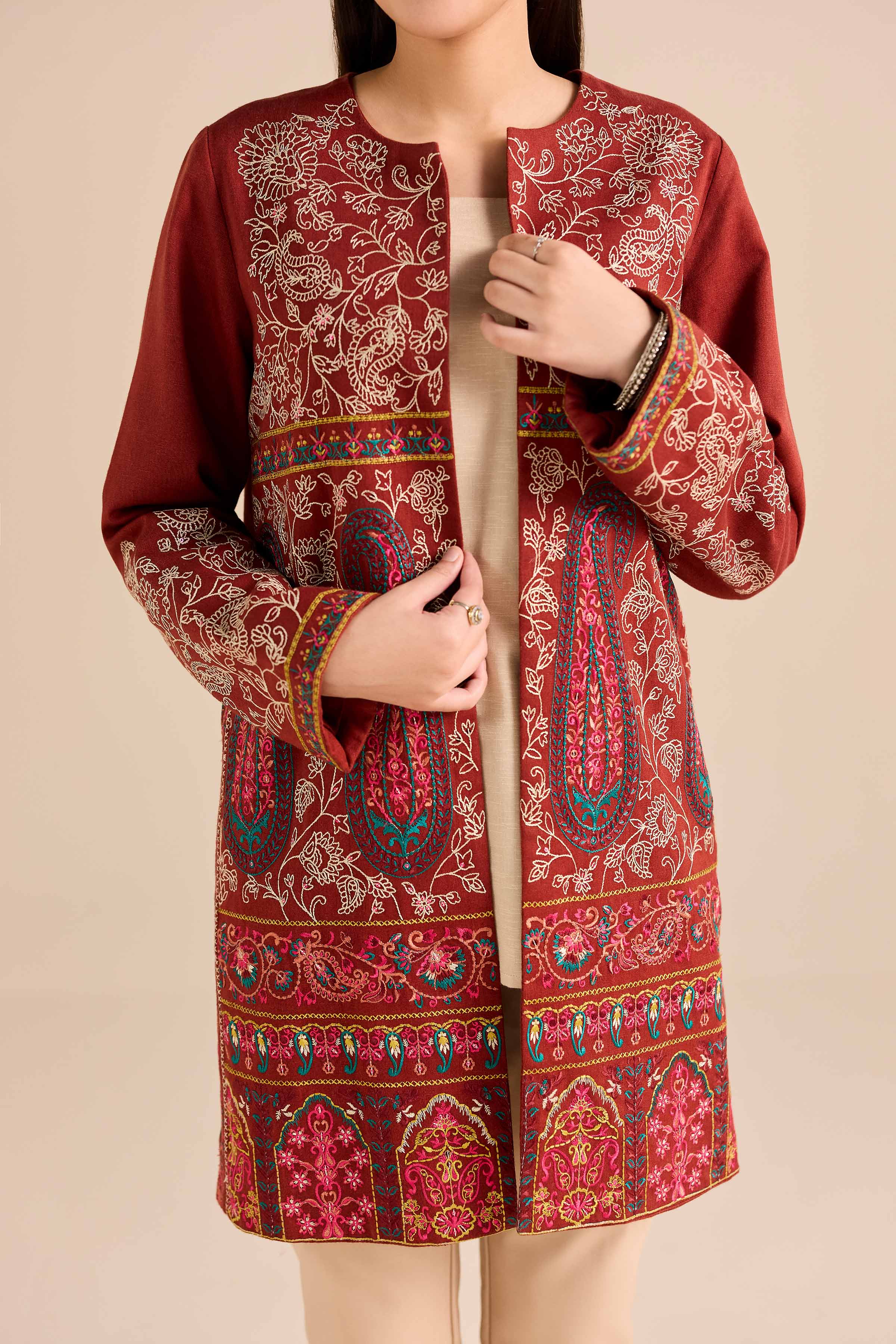 NishatUAE - Rust Embroidered Karandi Ready To Wear Jacket