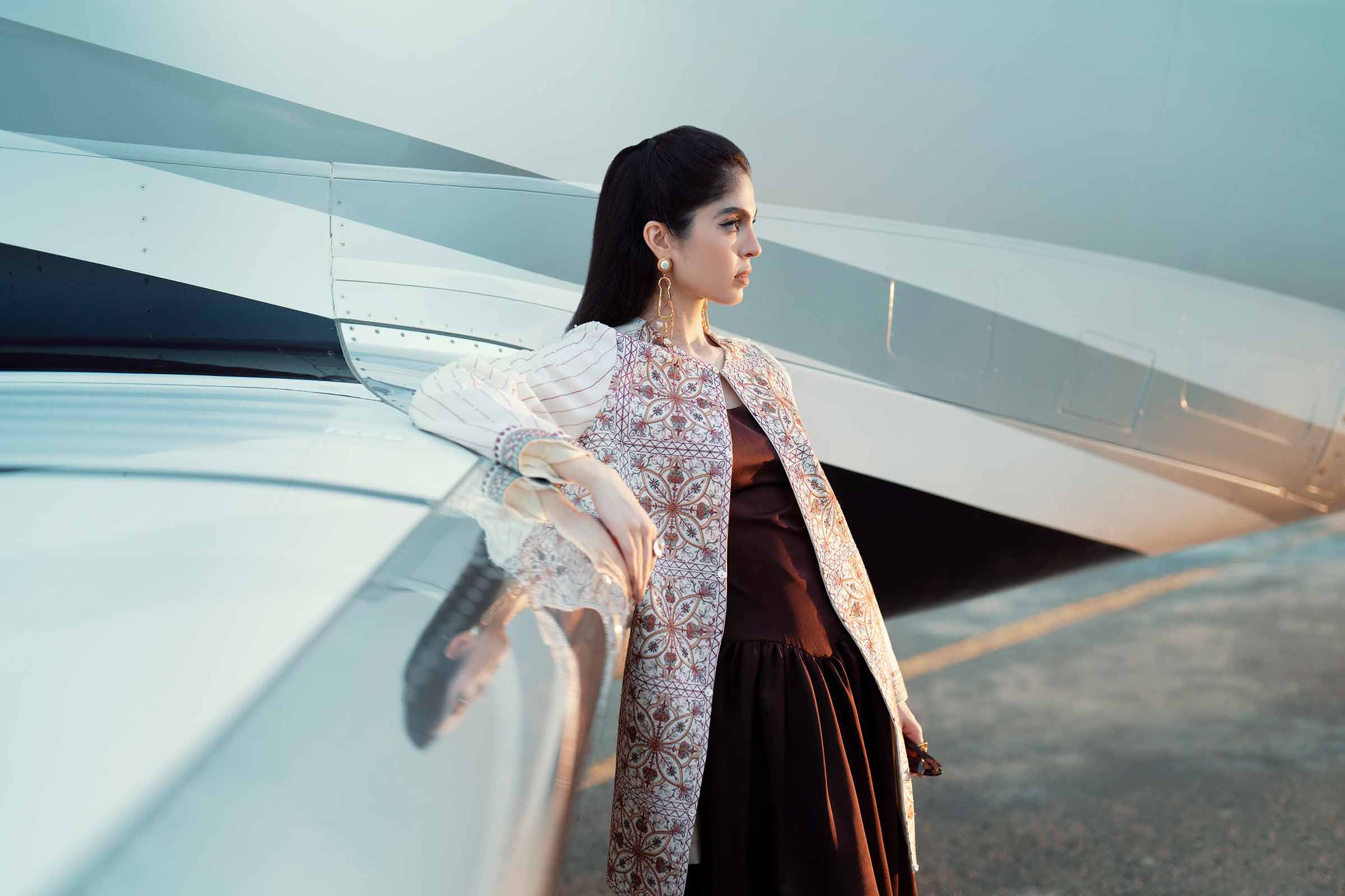 NISHATUAE - White Embroidered Karandi Ready to wear Jacket