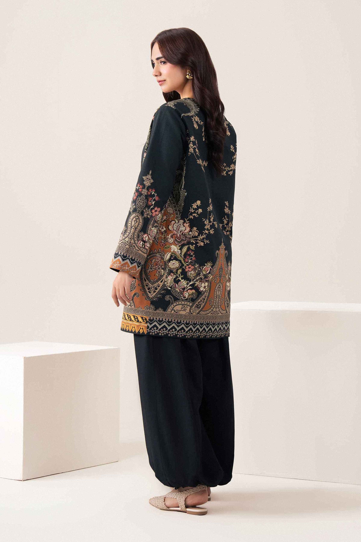 Blue Printed Jacket in Khaddar ready-to-wear