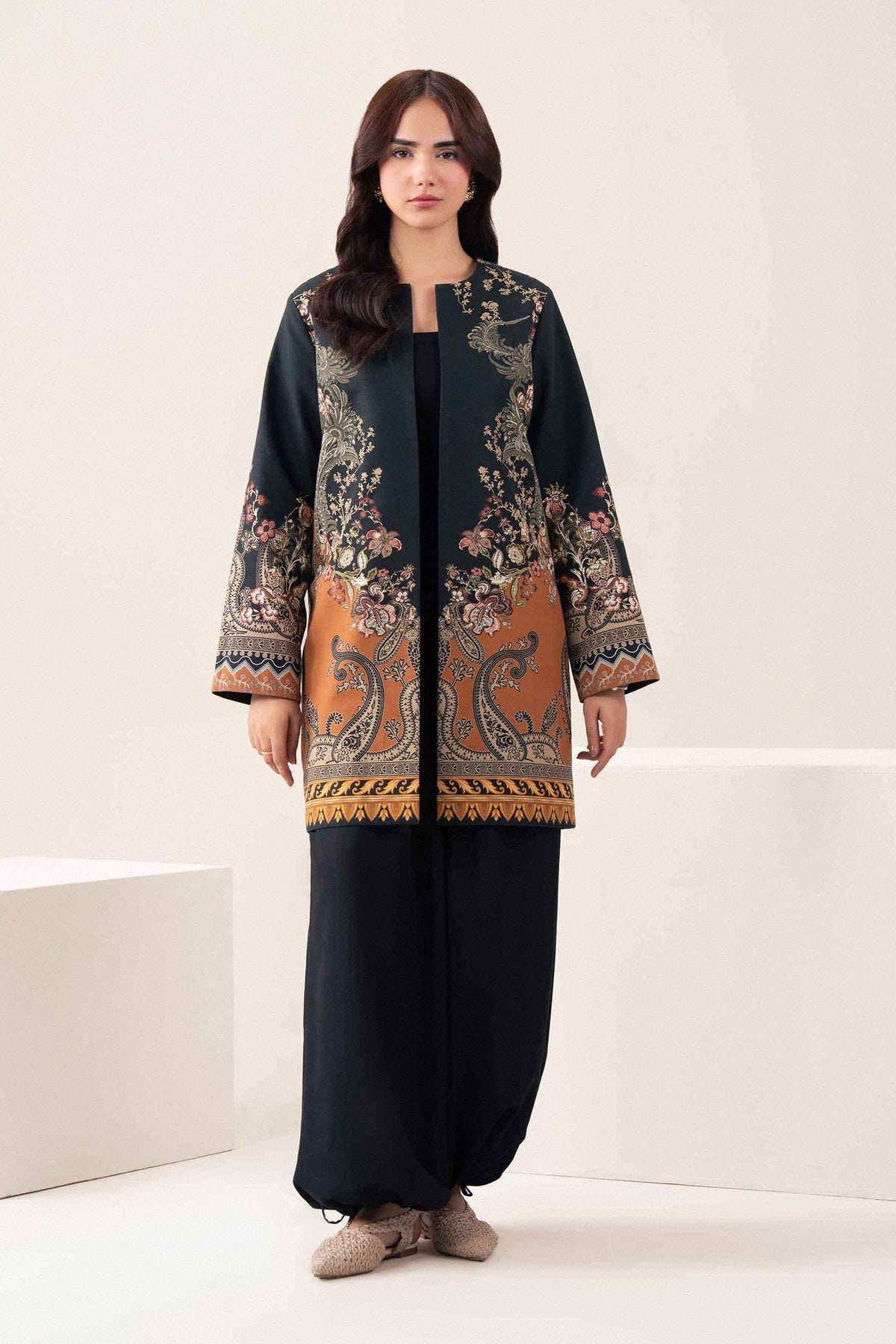Blue Printed Jacket in Khaddar ready-to-wear