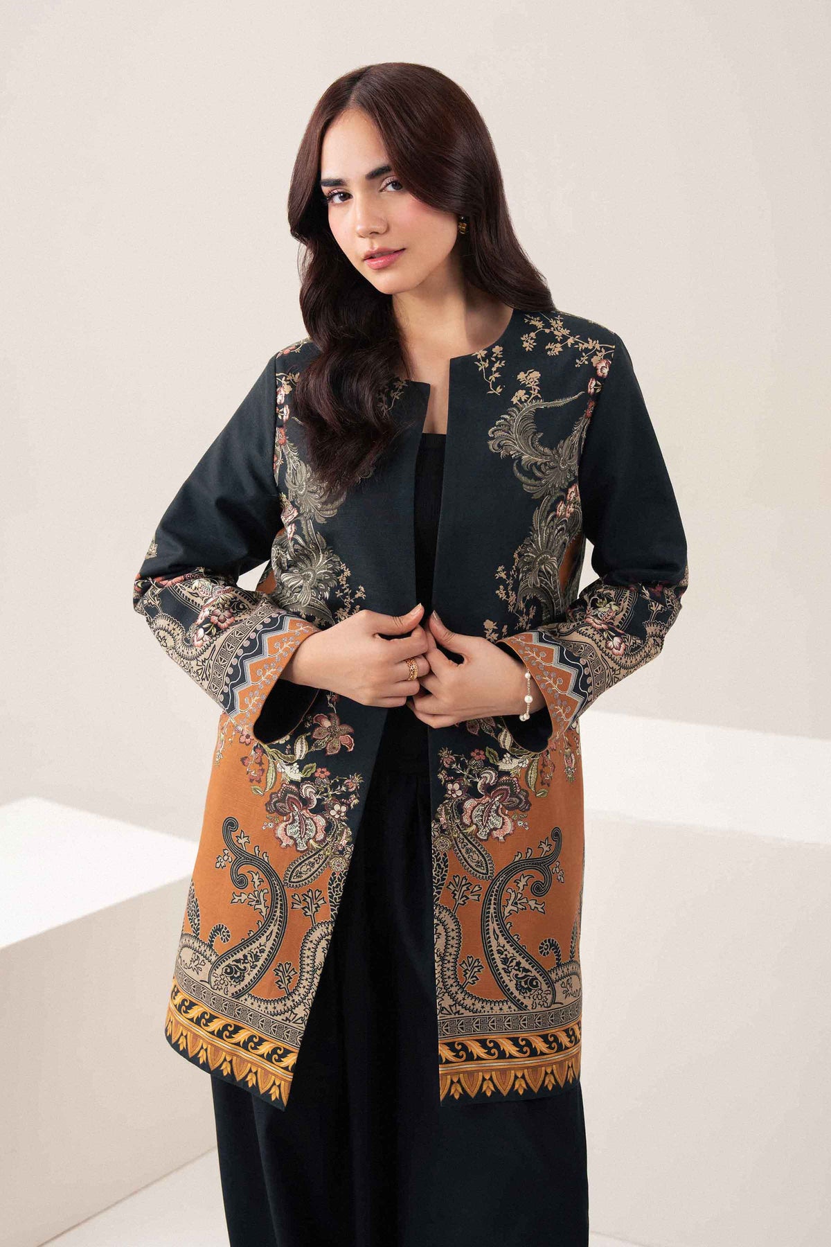 Blue Printed Jacket in Khaddar ready-to-wear