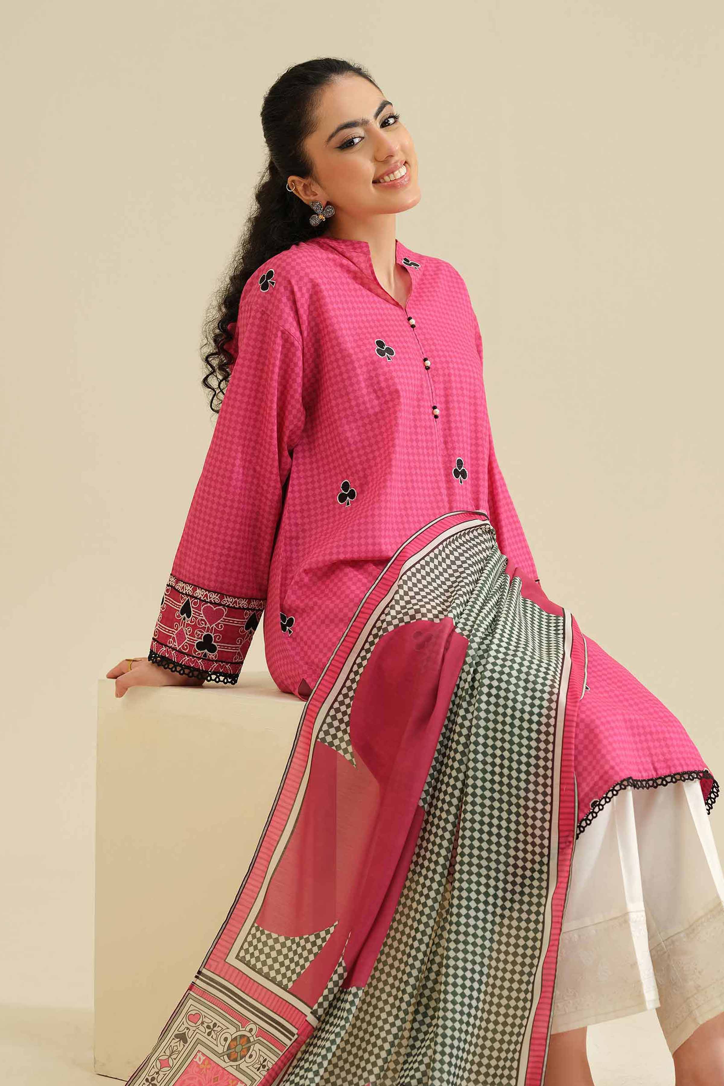 NISHATUAE - Pink Embroidered Cambric 2-piece Ready to wear Dress
