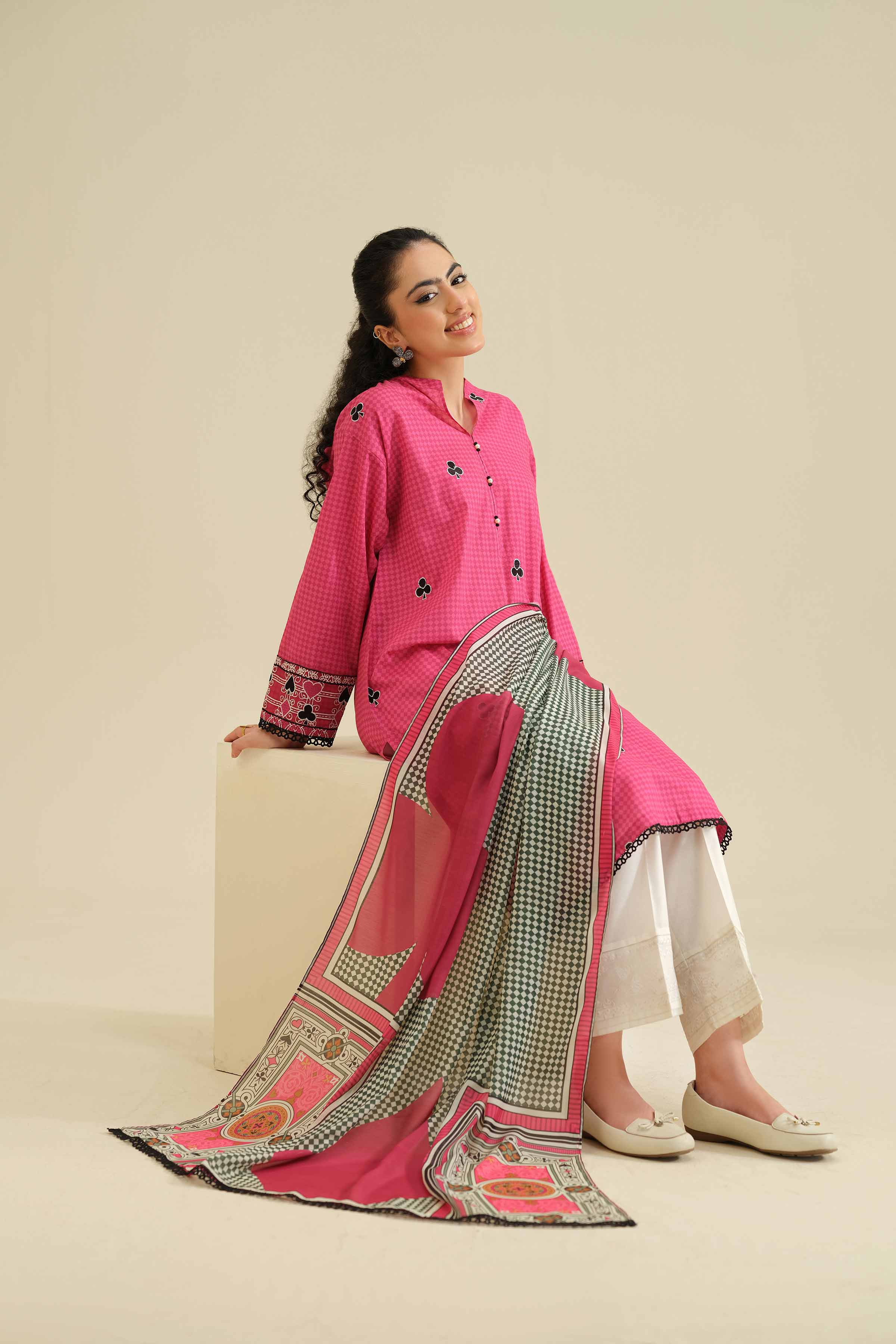 NISHATUAE - Pink Embroidered Cambric 2-piece Ready to wear Dress