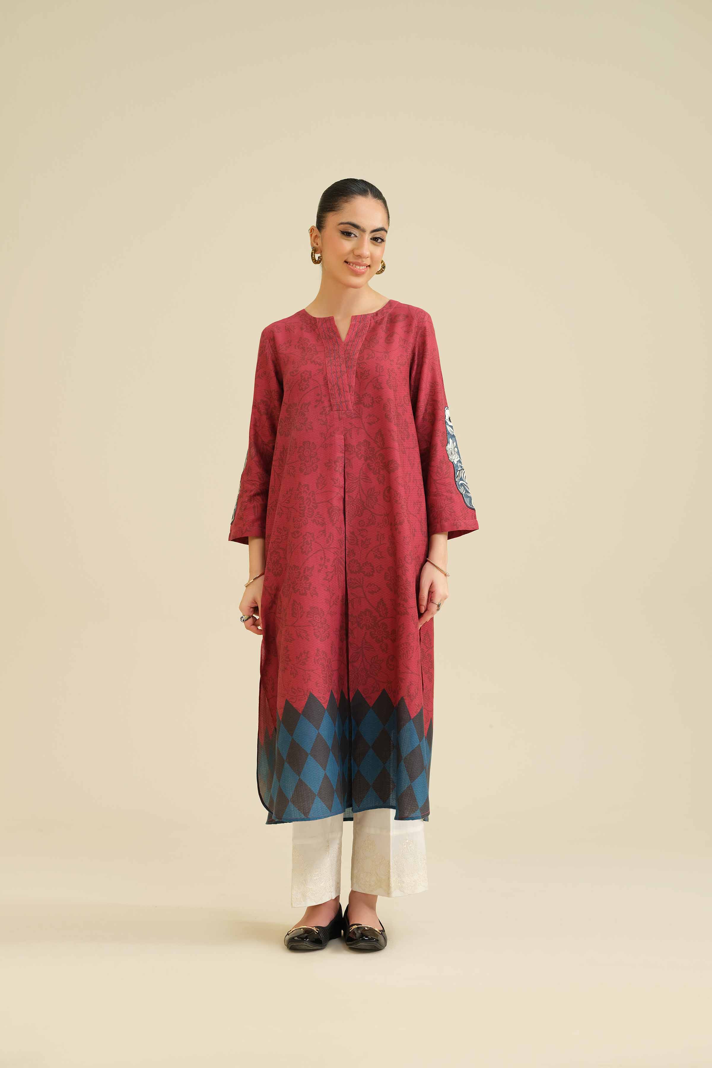 NISHATUAE - Maroon Embroidered Cambric Ready to wear Shirt