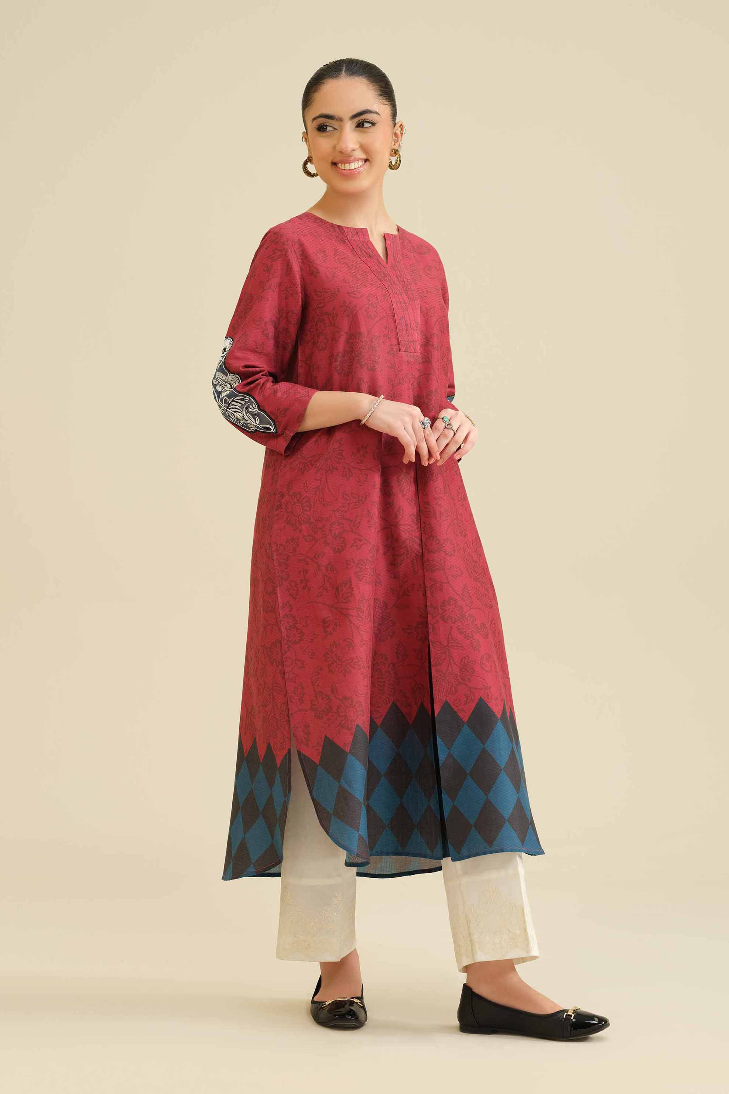 NISHATUAE - Maroon Embroidered Cambric Ready to wear Shirt
