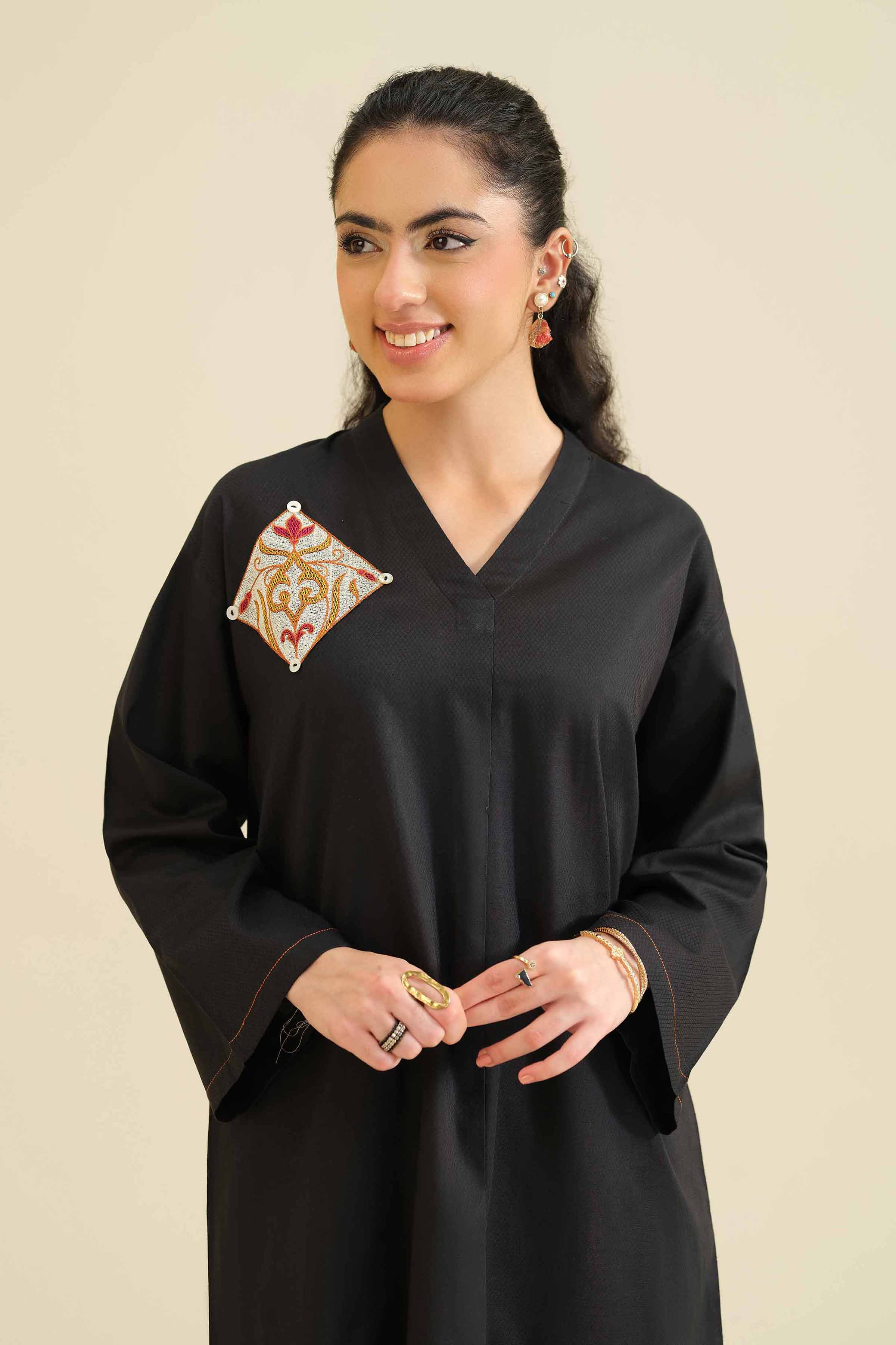 NISHATUAE - Black Embroidered Cambric Ready to wear Shirt