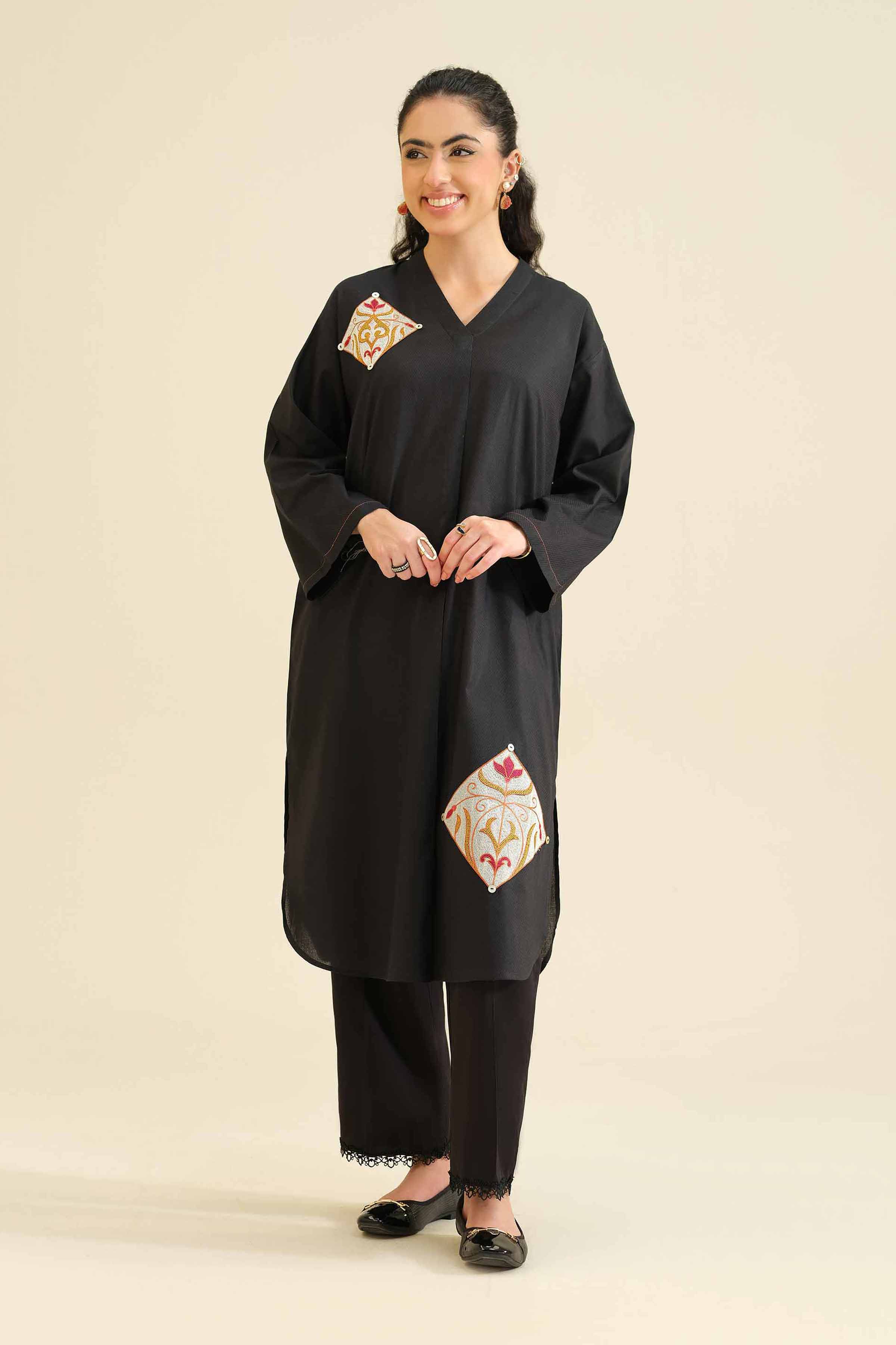 NISHATUAE - Black Embroidered Cambric Ready to wear Shirt