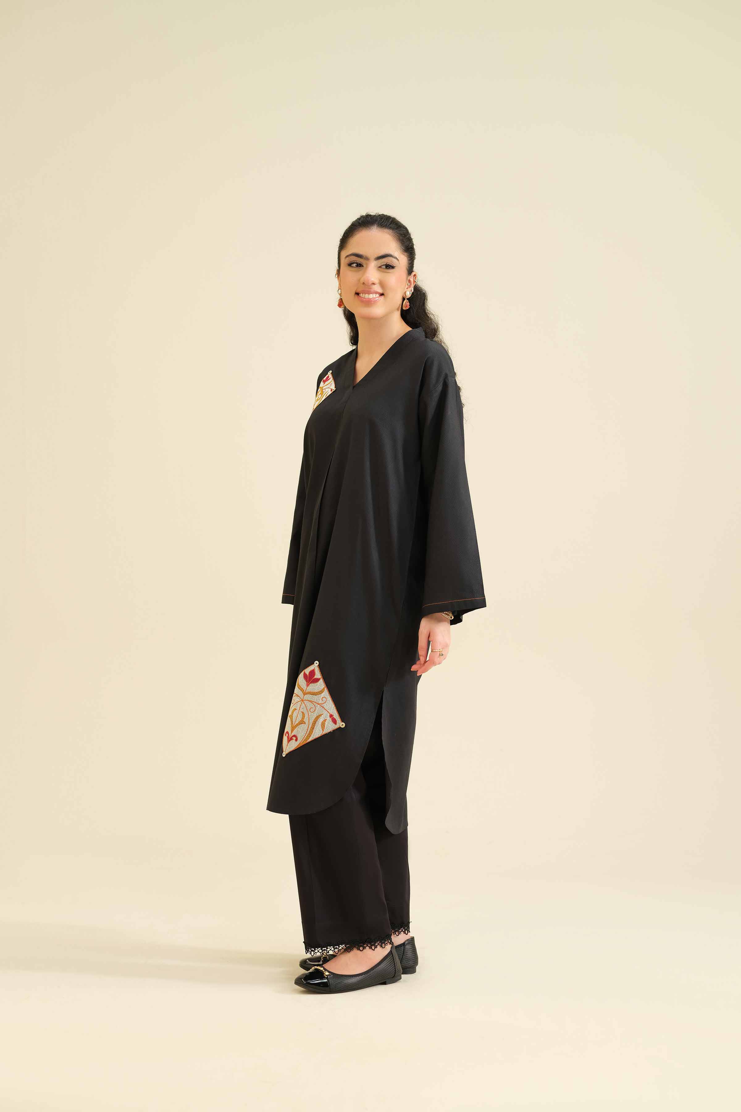NISHATUAE - Black Embroidered Cambric Ready to wear Shirt