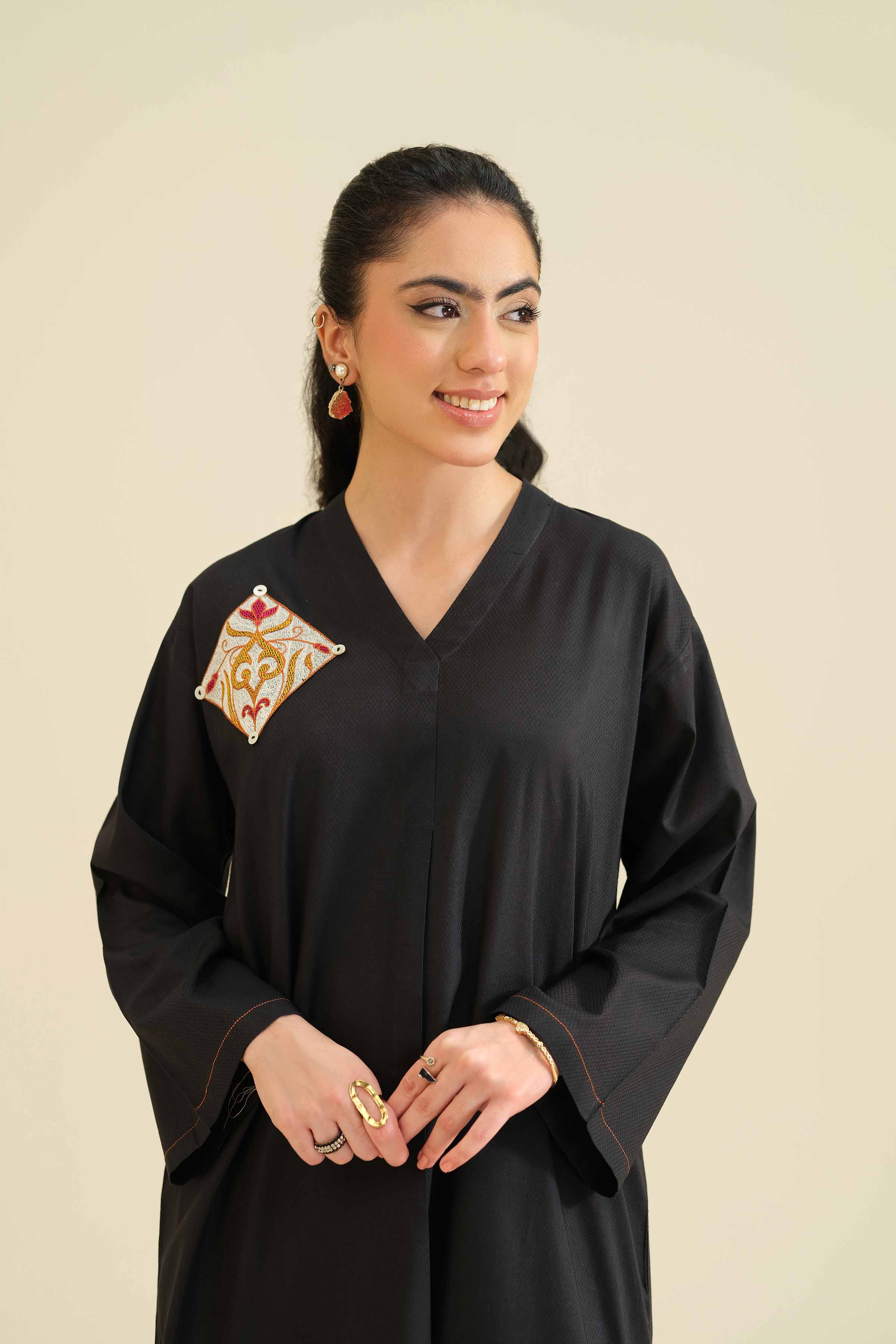 NISHATUAE - Black Embroidered Cambric Ready to wear Shirt