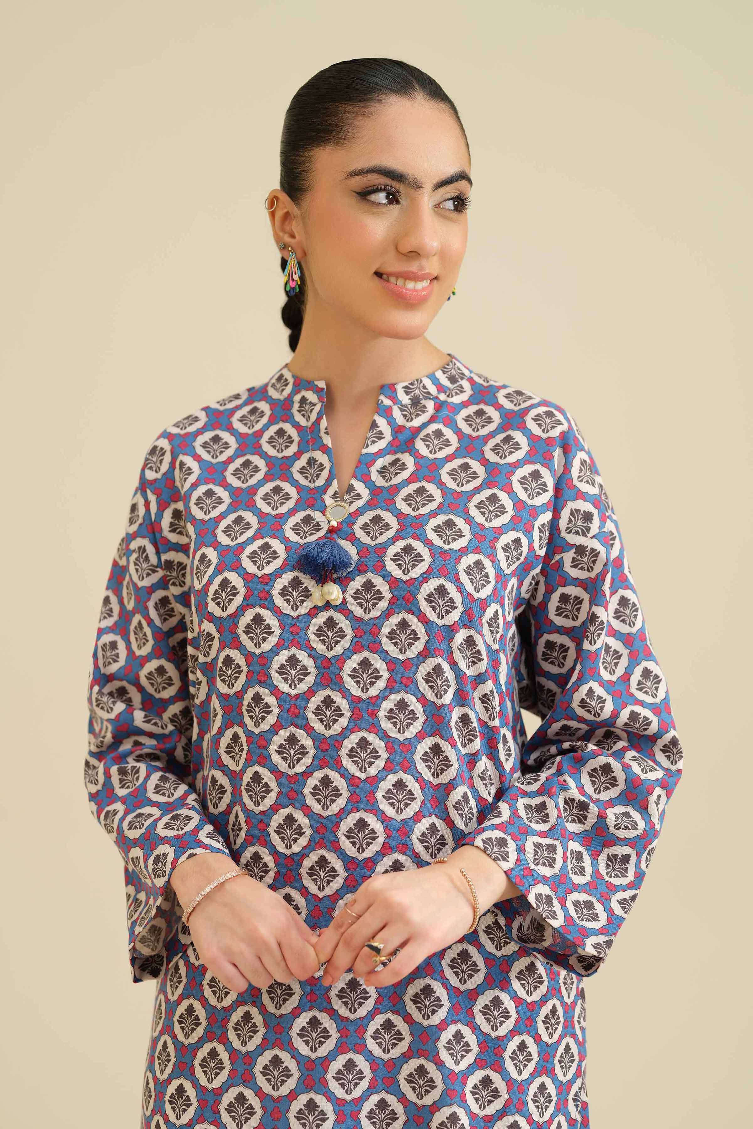 NISHATUAE - Blue Printed Karandi Ready to wear Shirt
