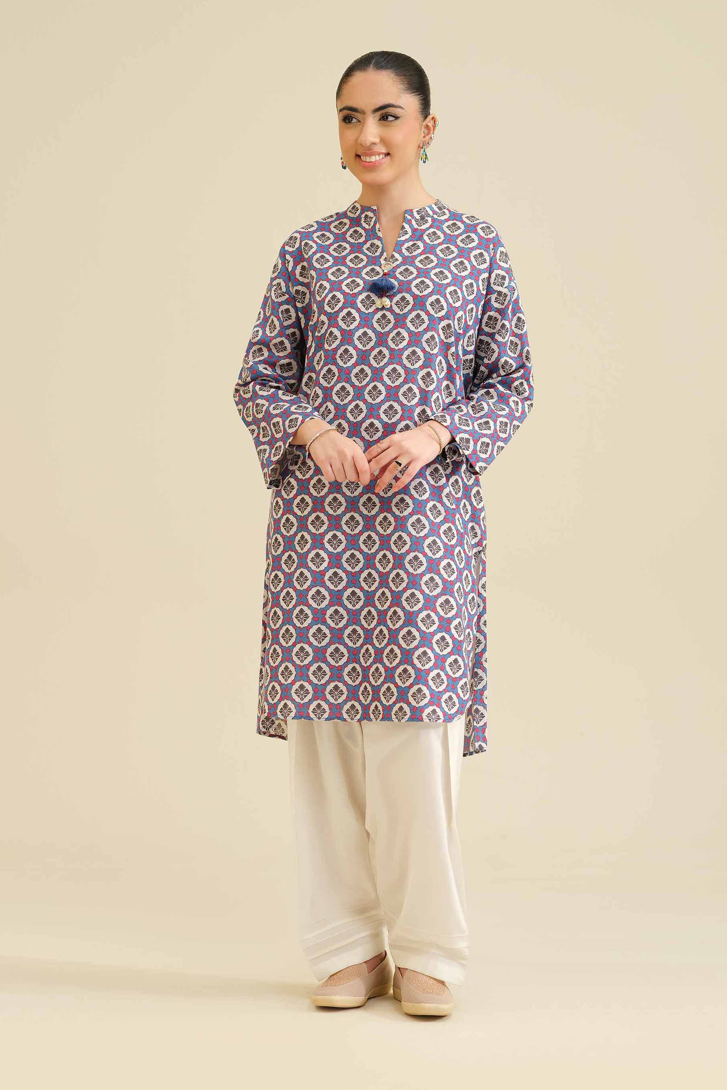 NISHATUAE - Blue Printed Karandi Ready to wear Shirt