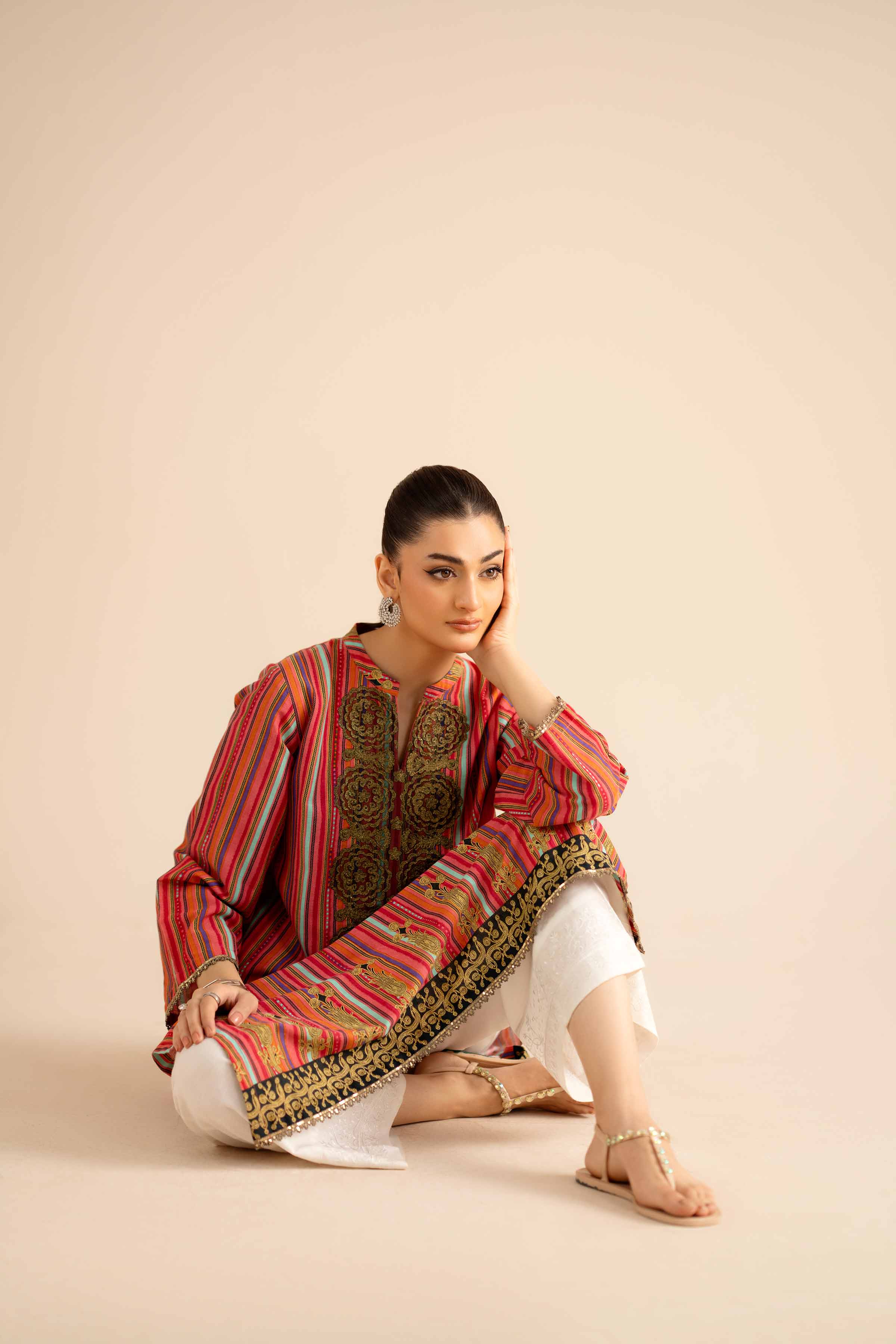 NISHATUAE - Multi Embroidered Karandi Ready to wear Shirt