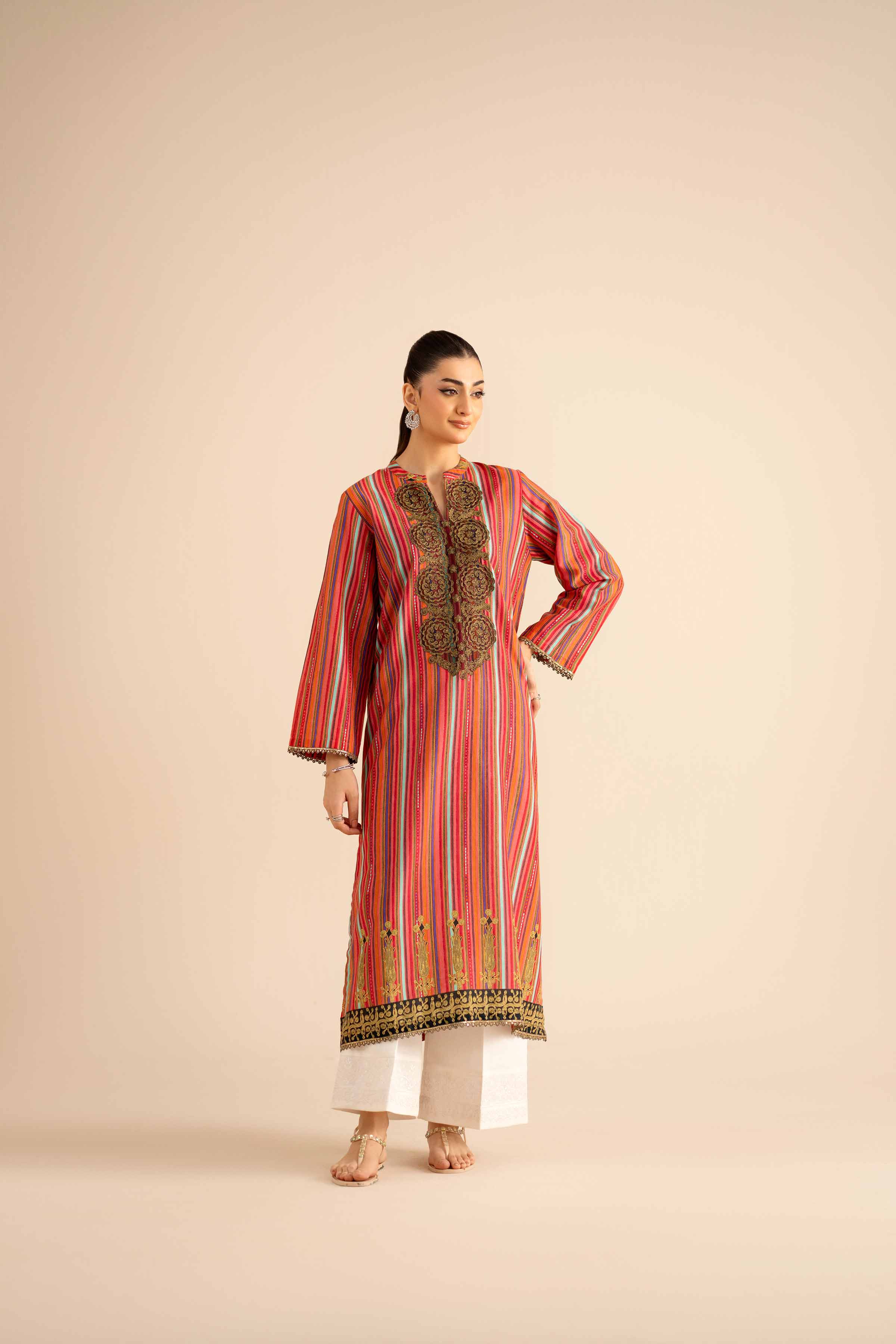 NISHATUAE - Multi Embroidered Karandi Ready to wear Shirt