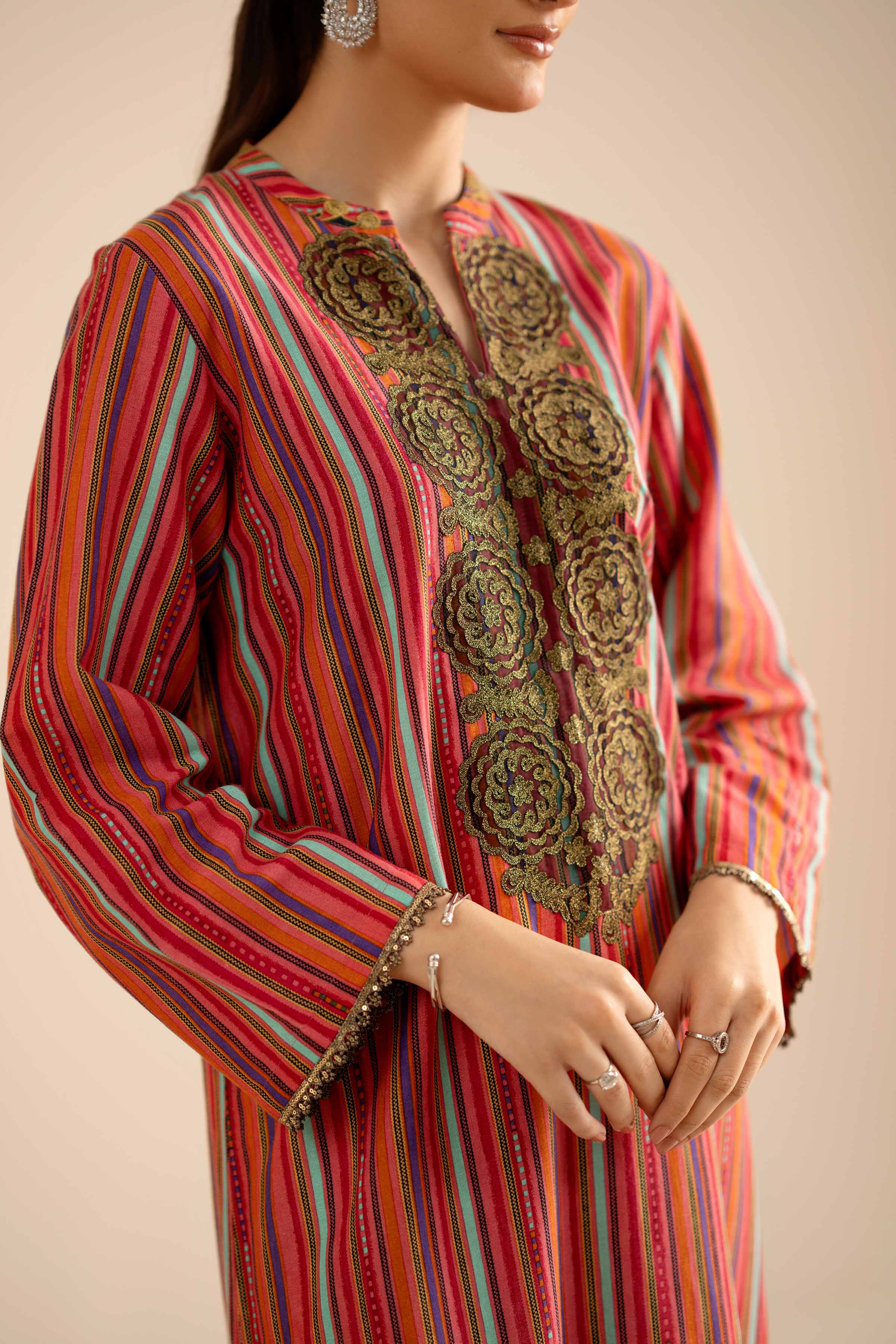 NISHATUAE - Multi Embroidered Karandi Ready to wear Shirt