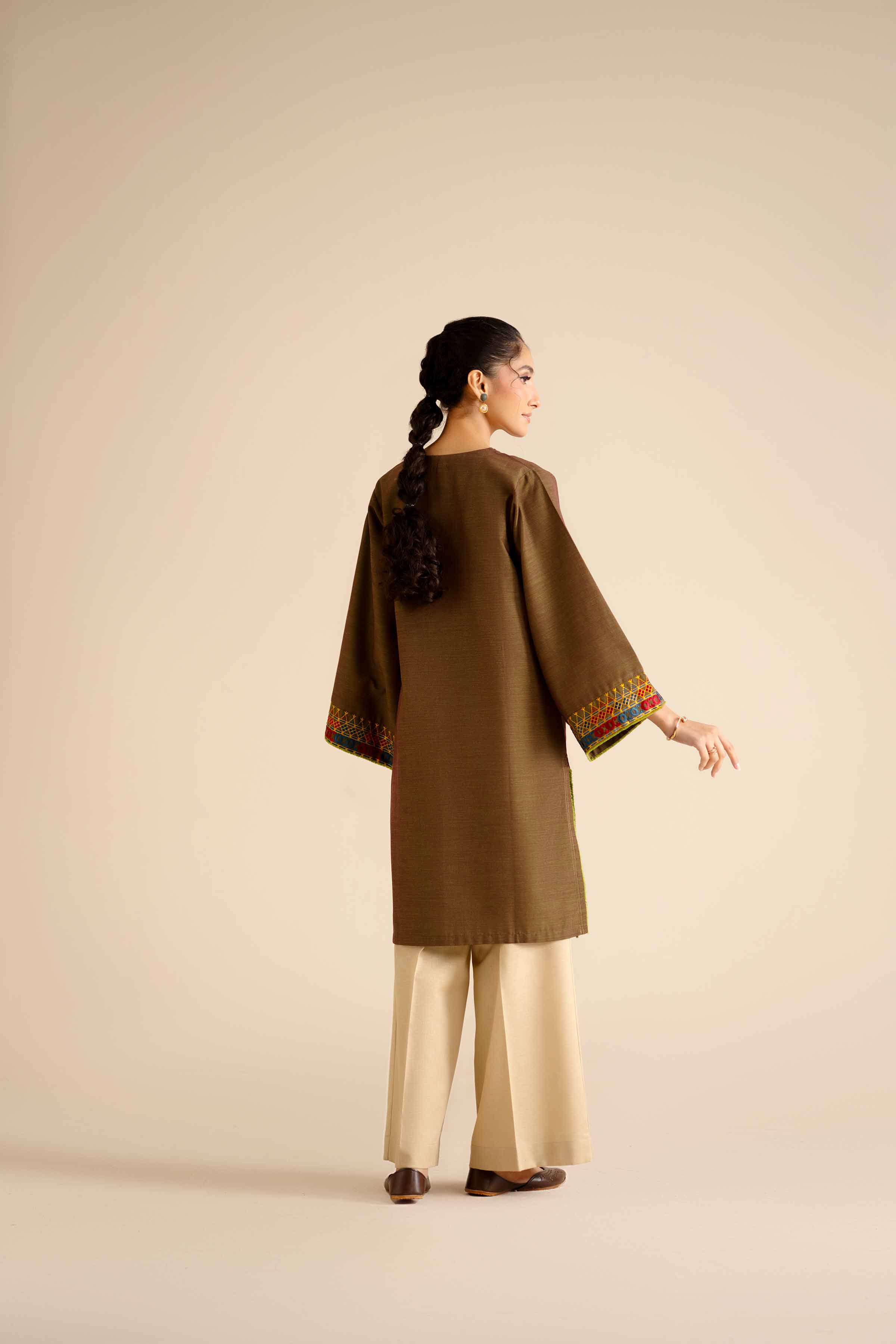 NISHATUAE - Brown Embroidered Khaddar Ready to wear Shirt