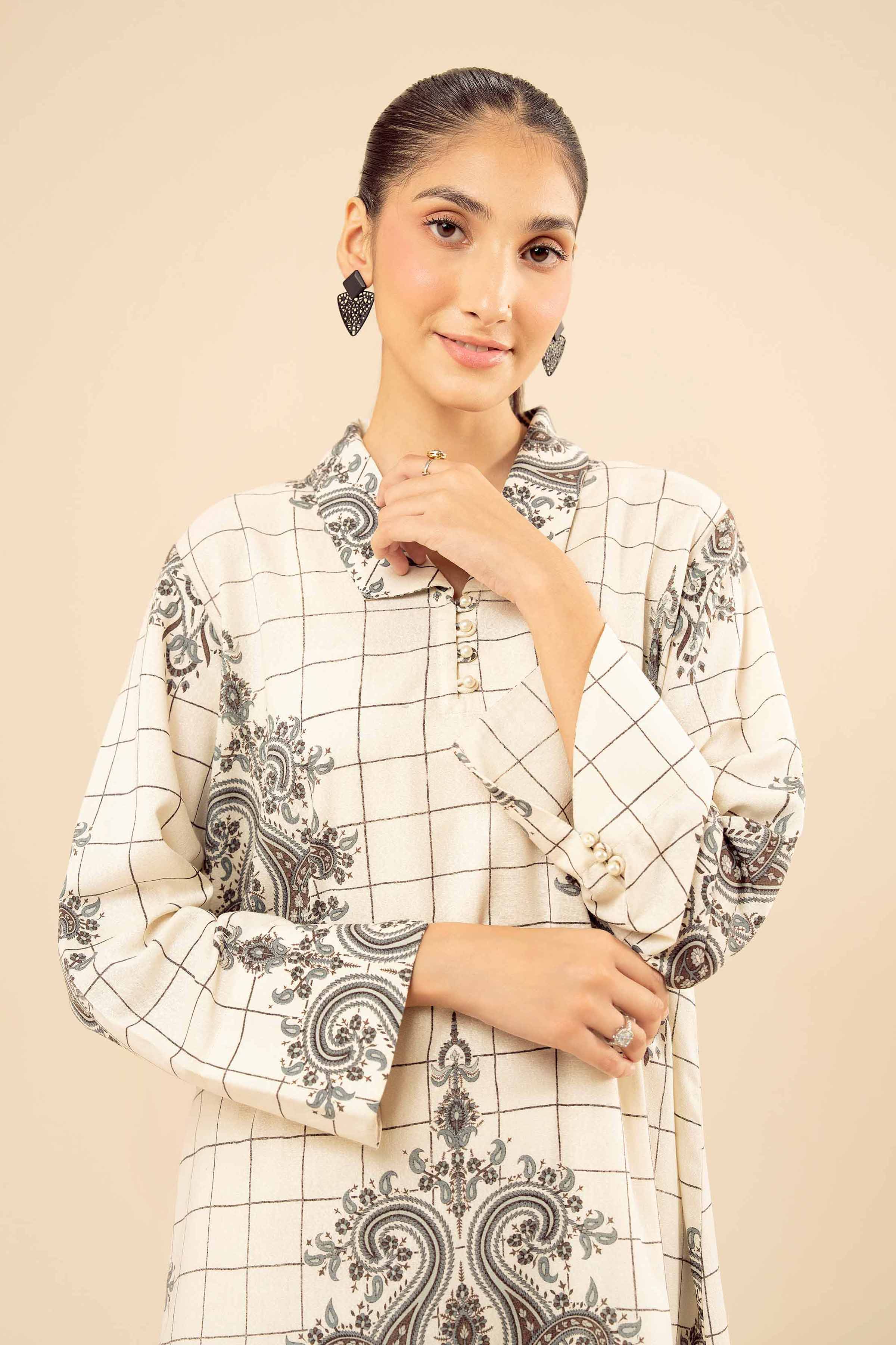 NISHATUAE - Off White Solids Karandi Ready to wear Shirt