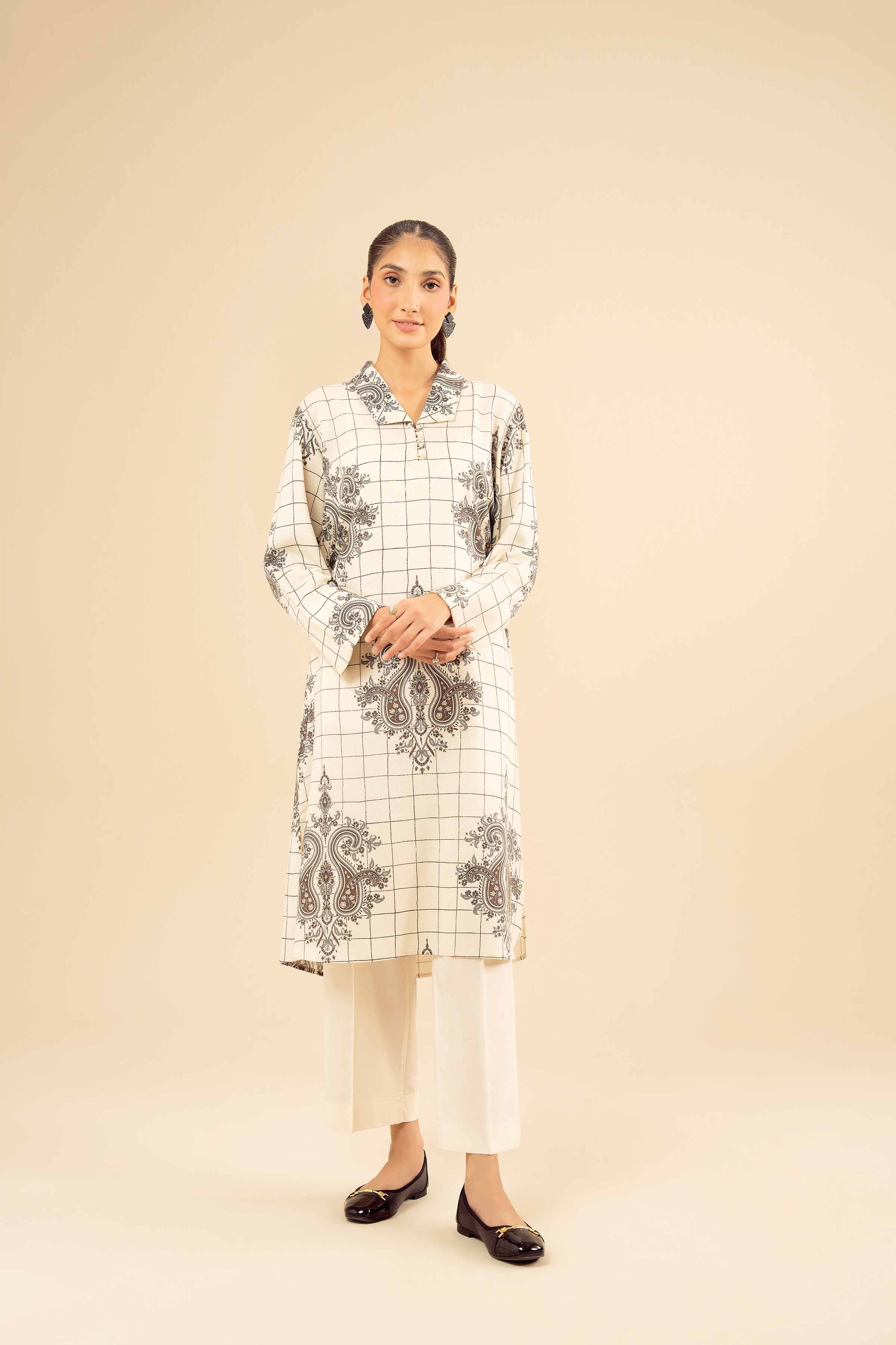 NISHATUAE - Off White Solids Karandi Ready to wear Shirt