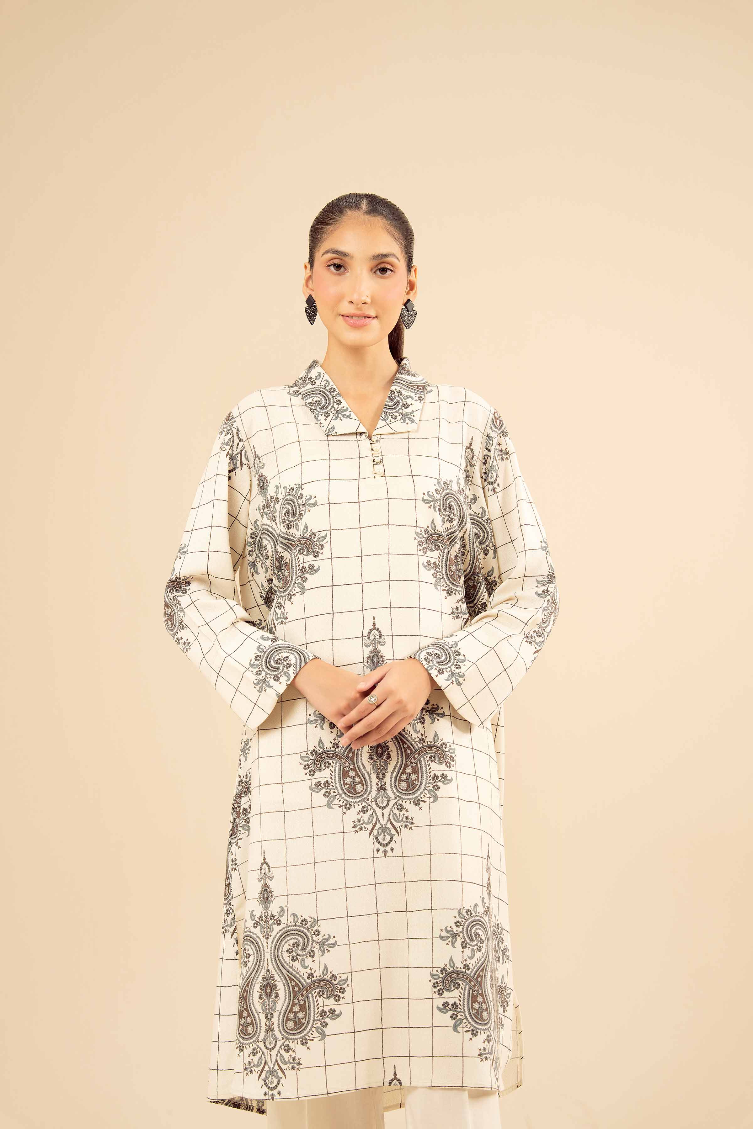 NISHATUAE - Off White Solids Karandi Ready to wear Shirt
