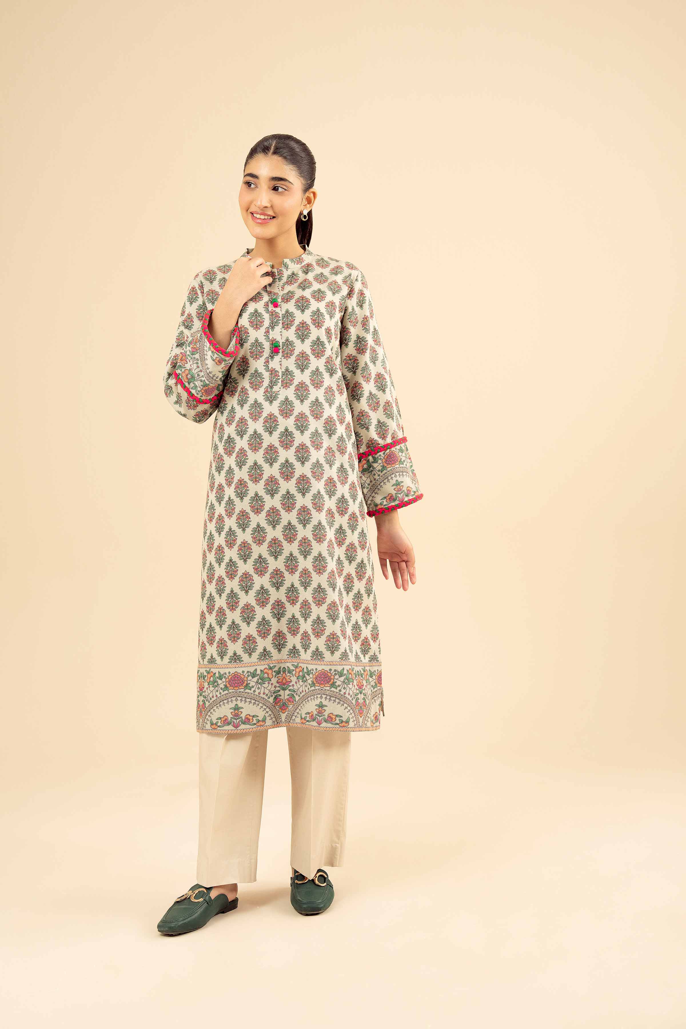 NISHATUAE - Green Printed Karandi Ready to wear Shirt