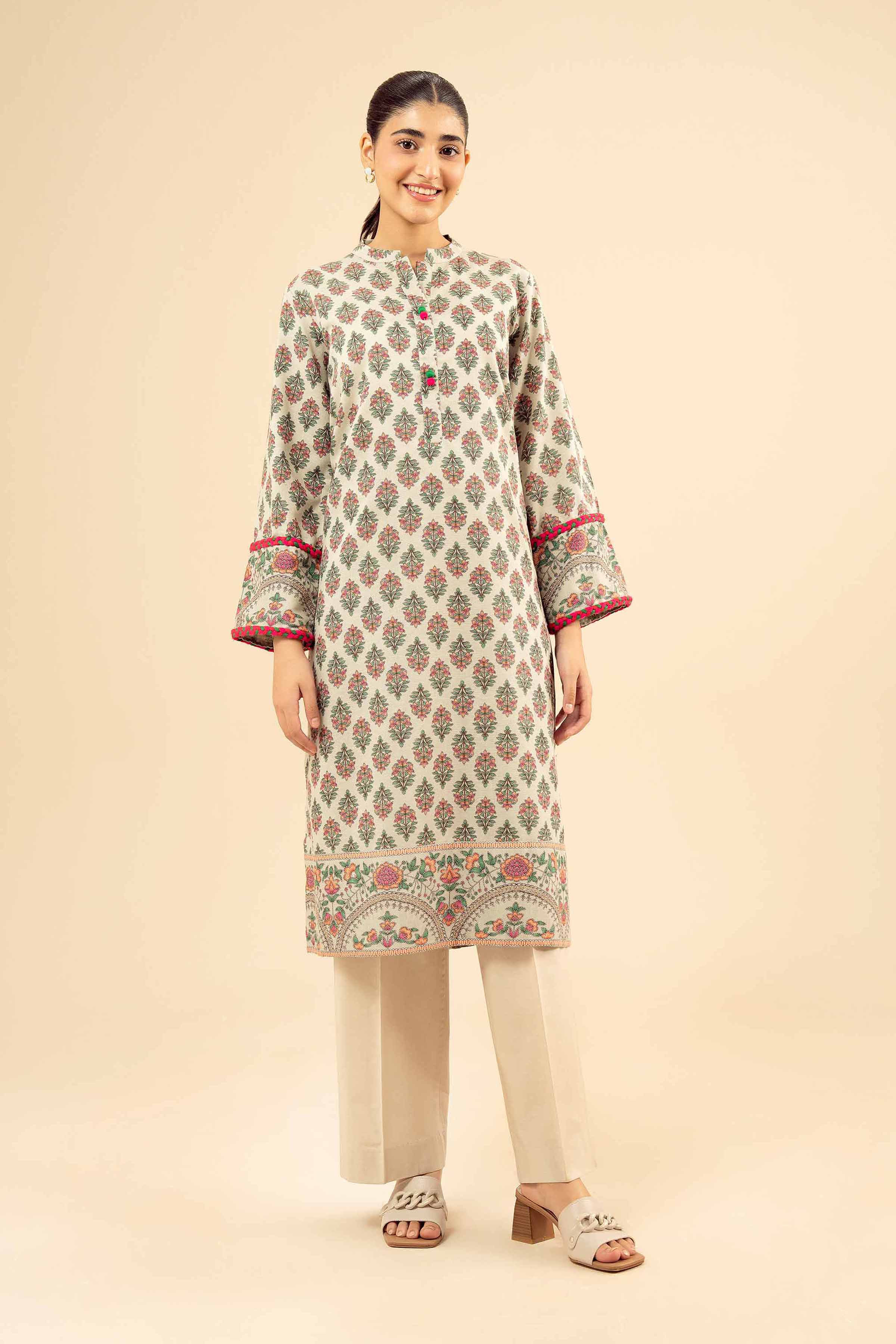 NISHATUAE - Green Printed Karandi Ready to wear Shirt