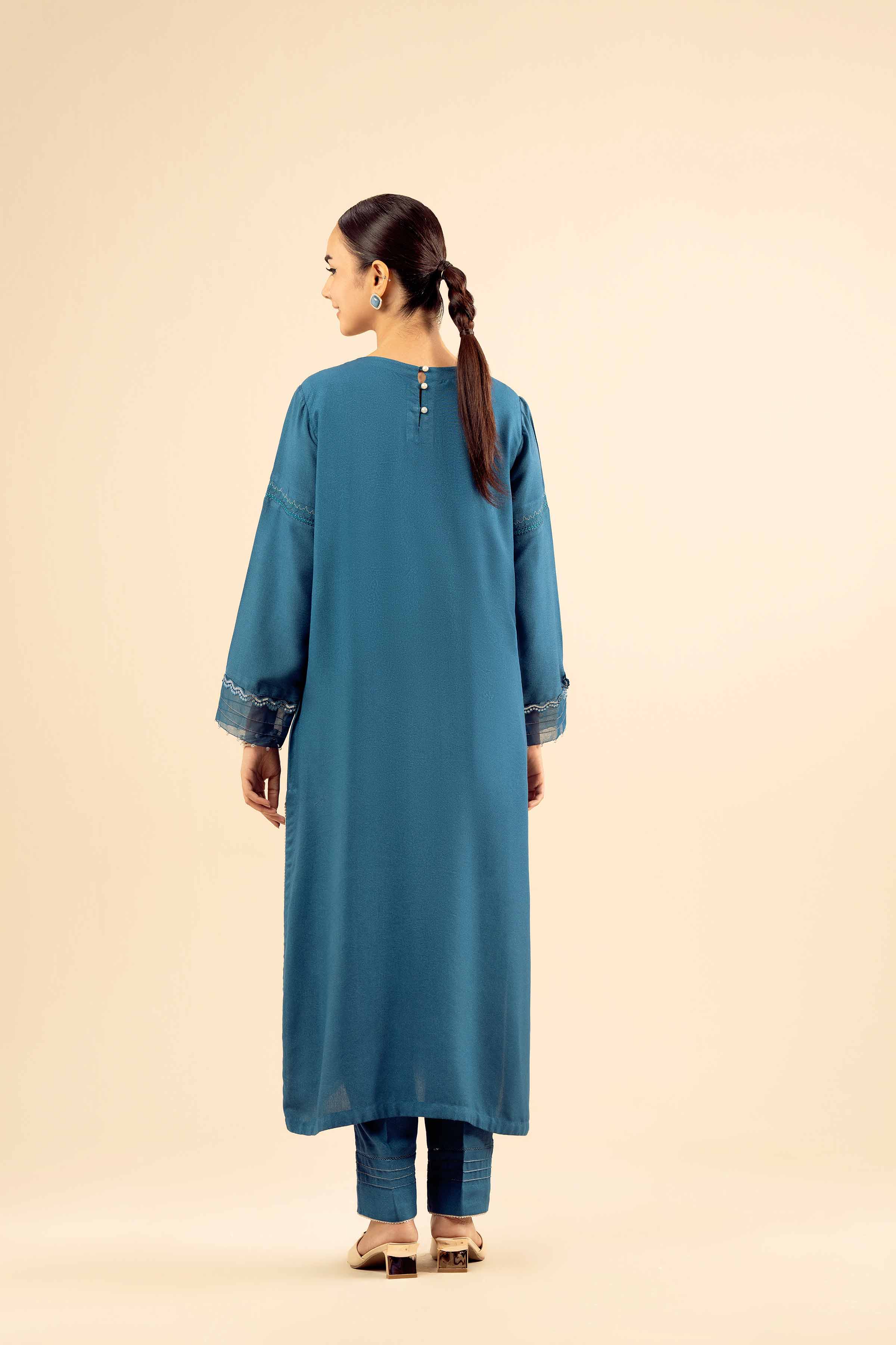 NISHATUAE - Blue Embroidered Slub 2-piece Ready to wear Dress