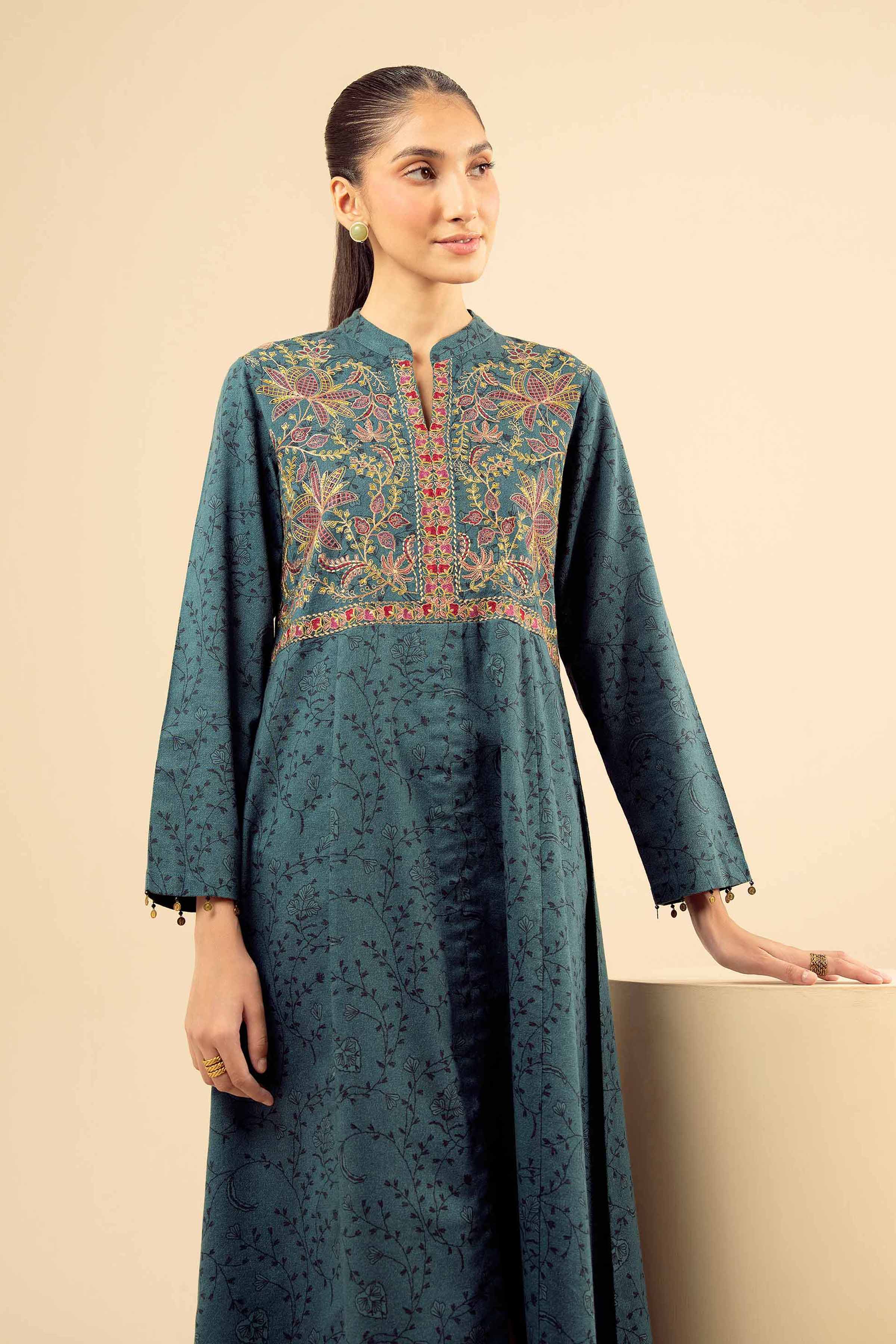 NISHATUAE - Green Embroidered Karandi Ready to wear Shirt