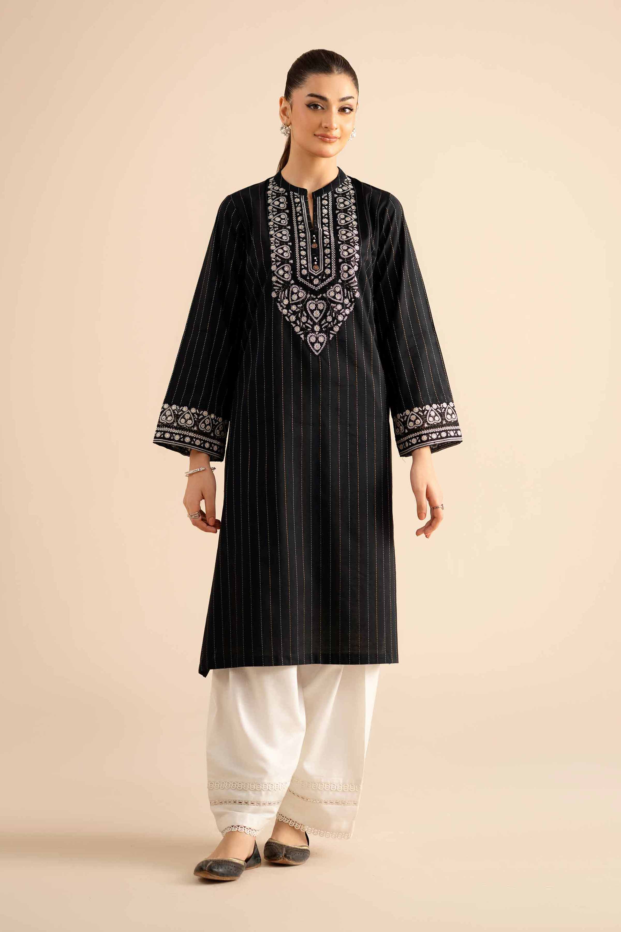 NISHATUAE - Black Embroidered Silk Ready to wear Shirt