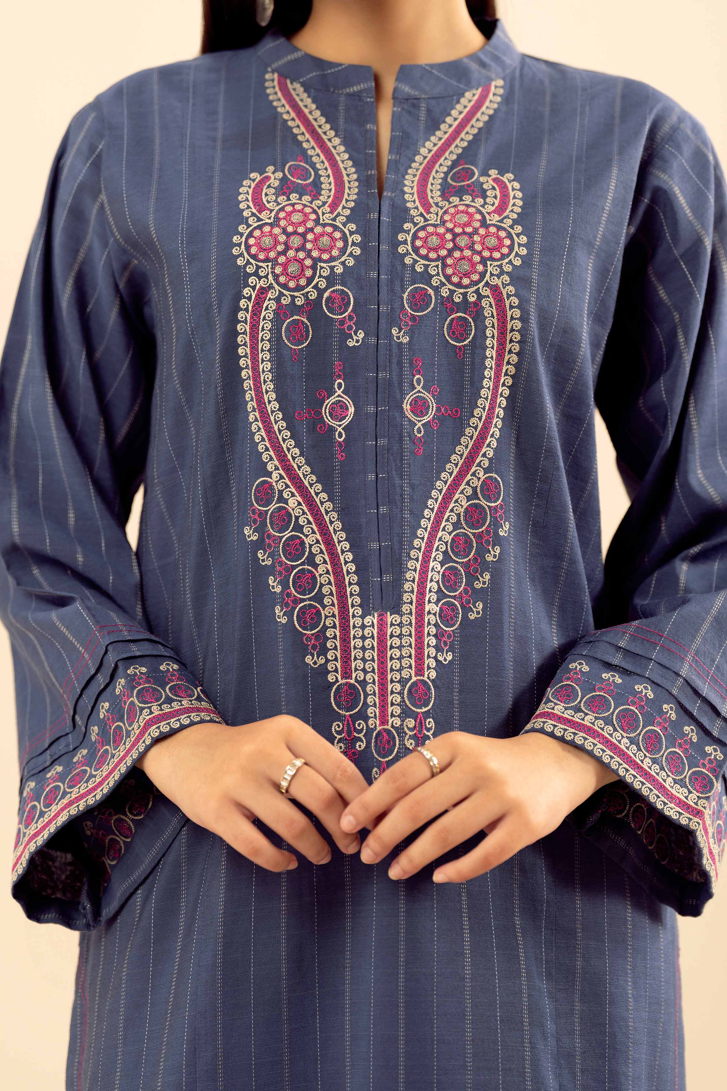 NISHATUAE - Blue Embroidered Silk Ready to wear Shirt