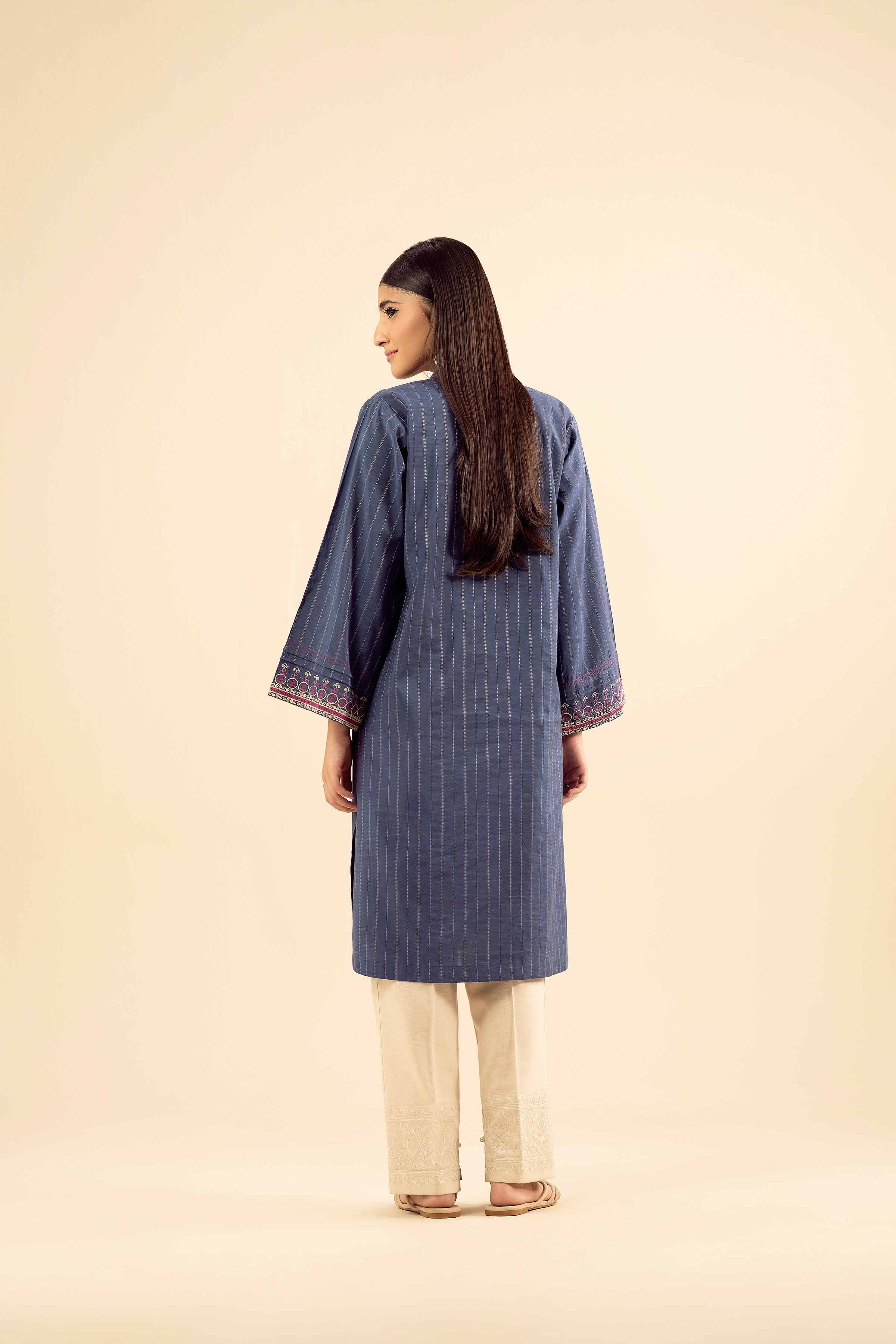 NISHATUAE - Blue Embroidered Silk Ready to wear Shirt