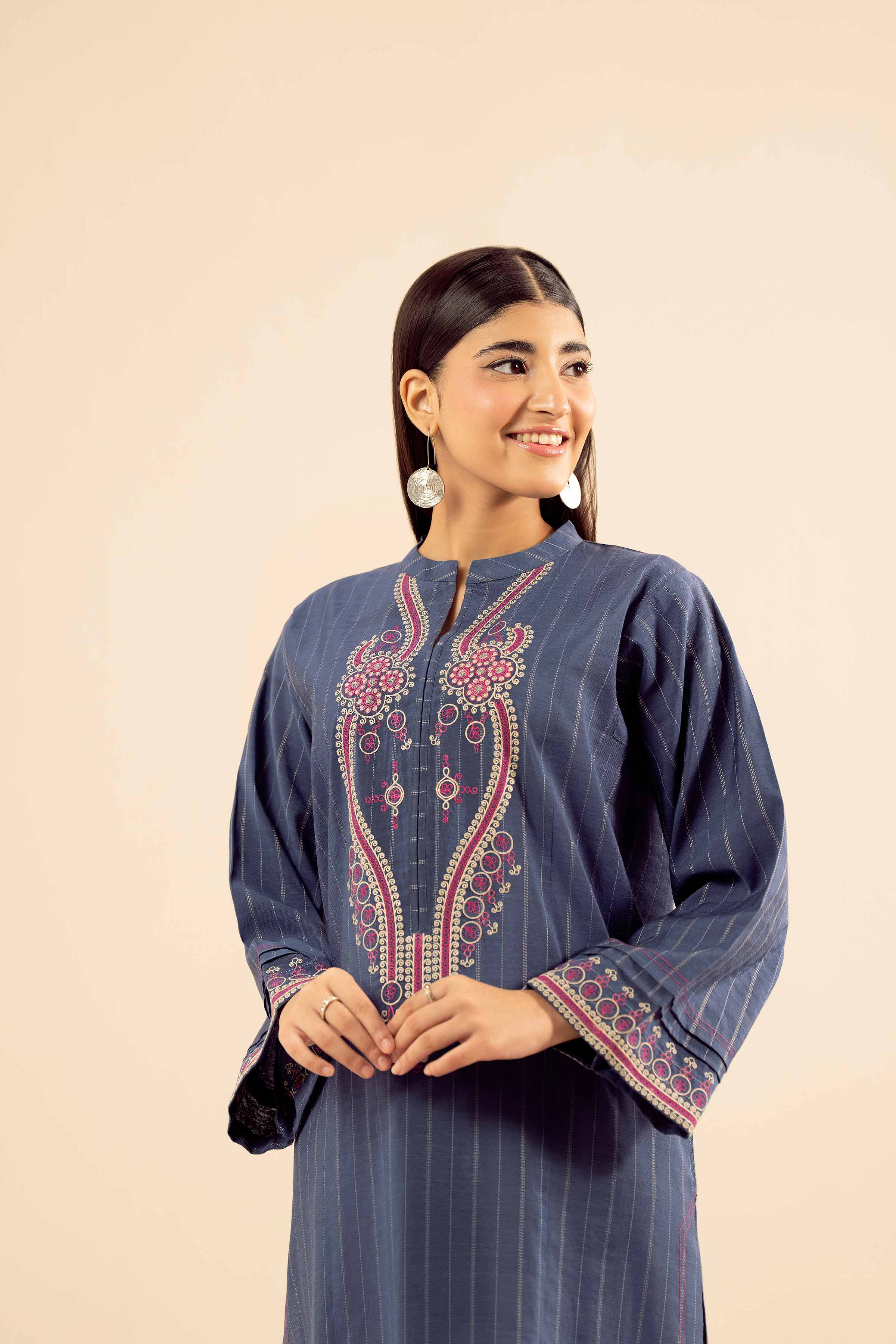 NISHATUAE - Blue Embroidered Silk Ready to wear Shirt