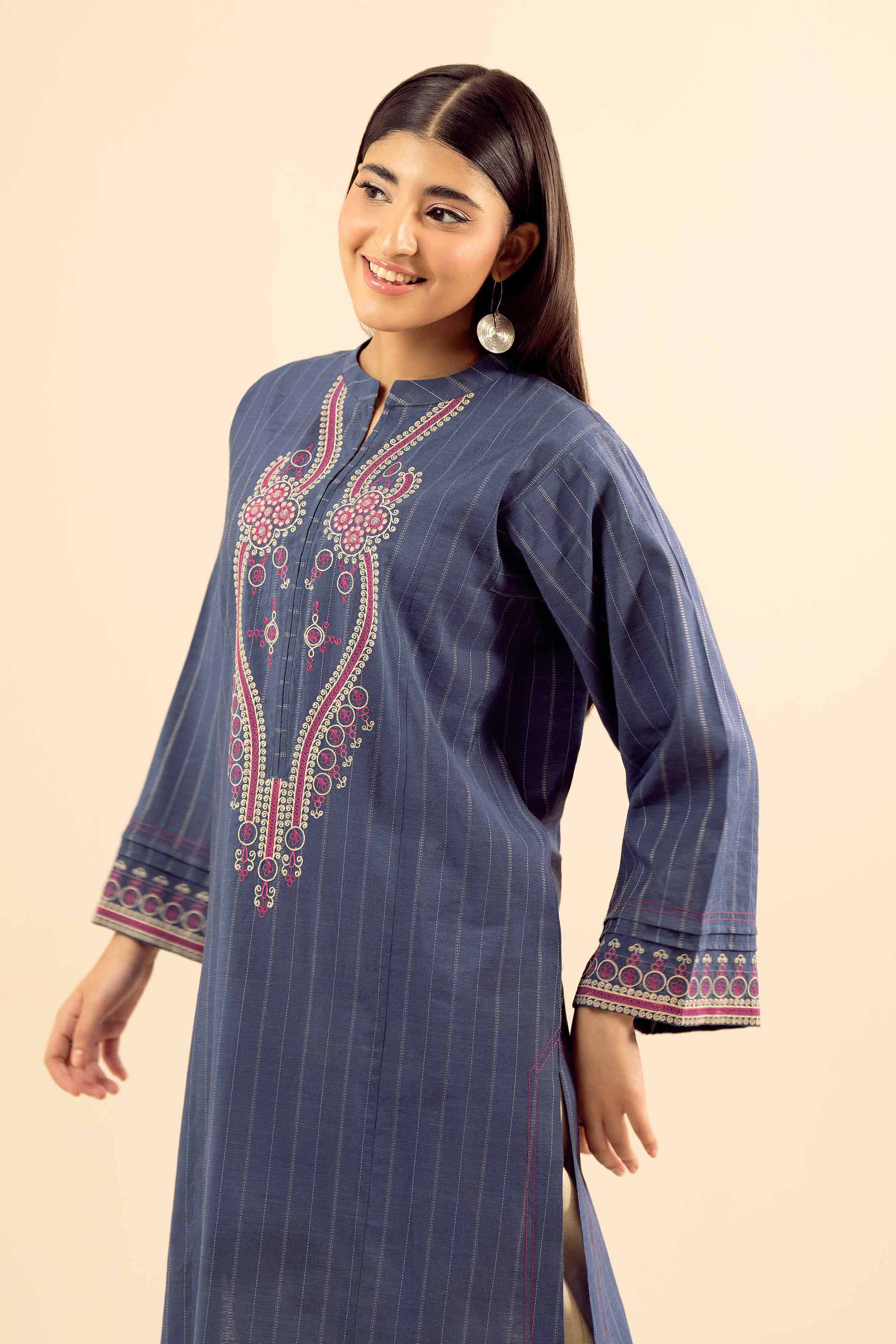 NISHATUAE - Blue Embroidered Silk Ready to wear Shirt