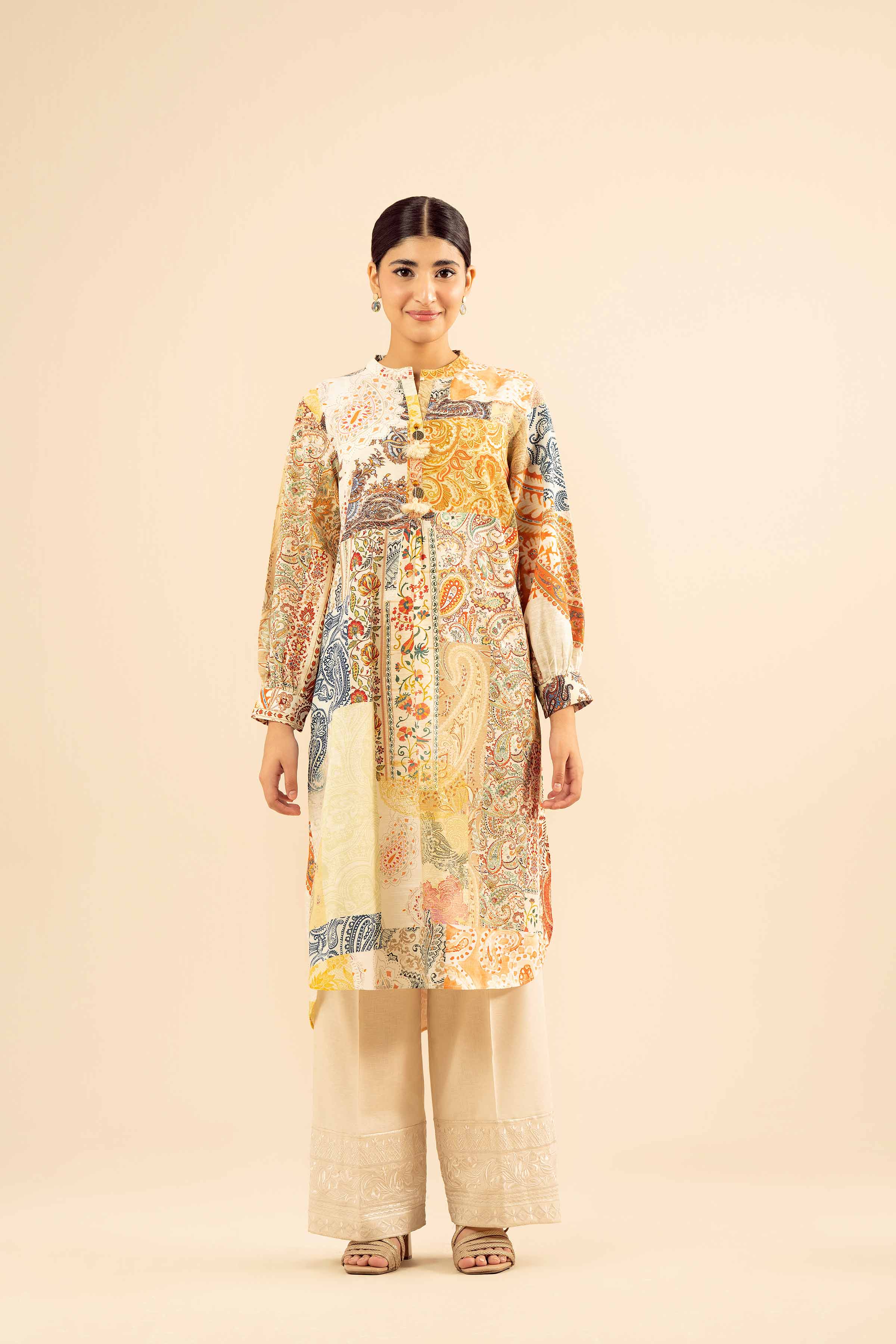 NISHATUAE - Beige Printed Khaddar Ready to wear Shirt