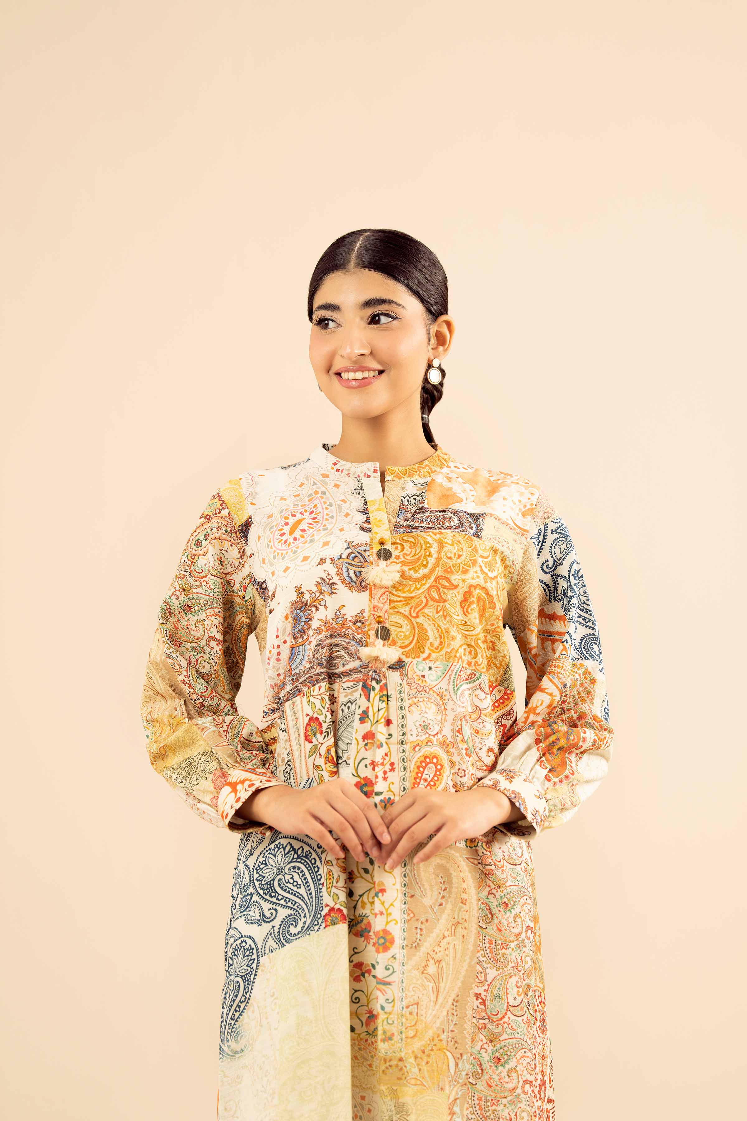 NISHATUAE - Beige Printed Khaddar Ready to wear Shirt