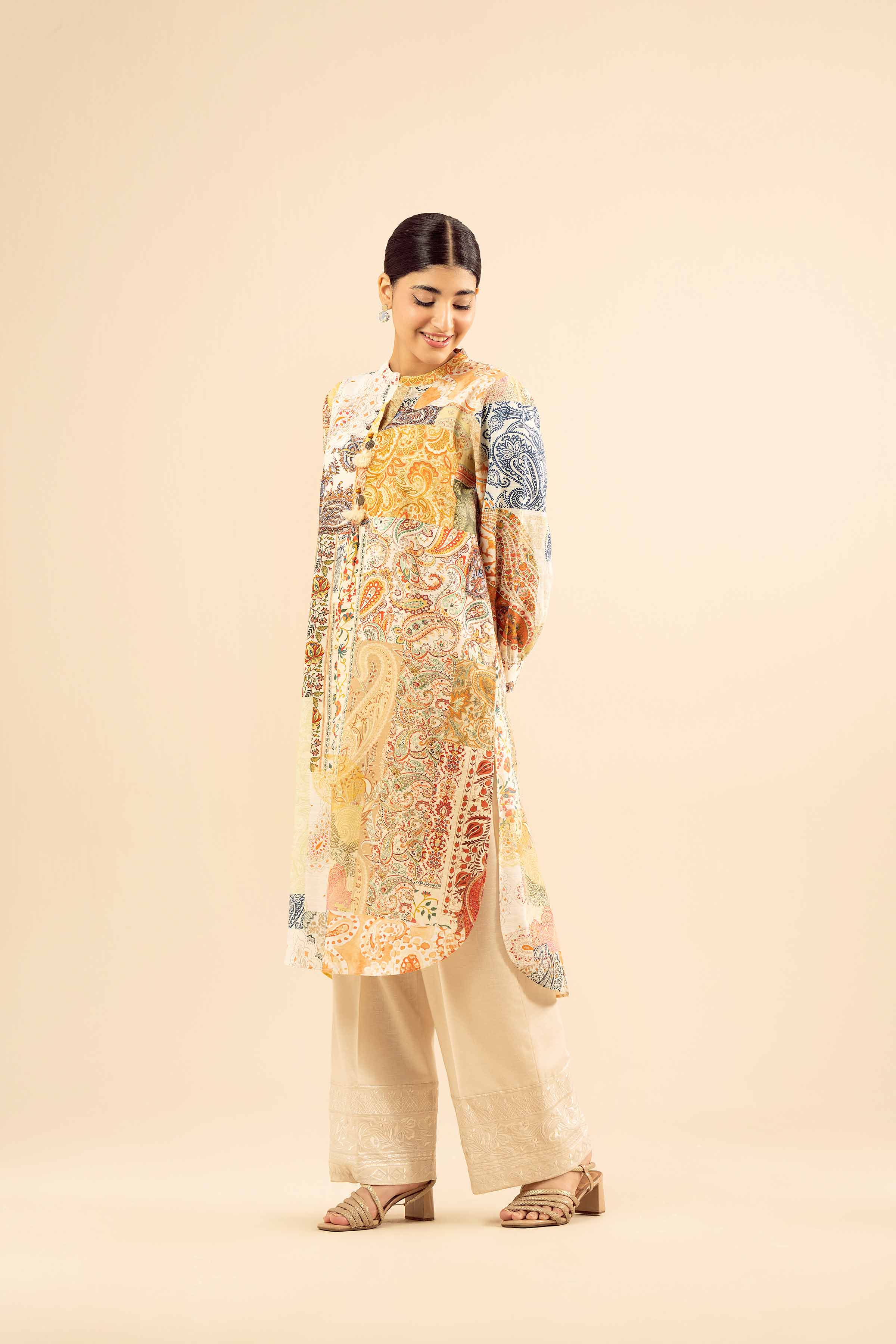 NISHATUAE - Beige Printed Khaddar Ready to wear Shirt
