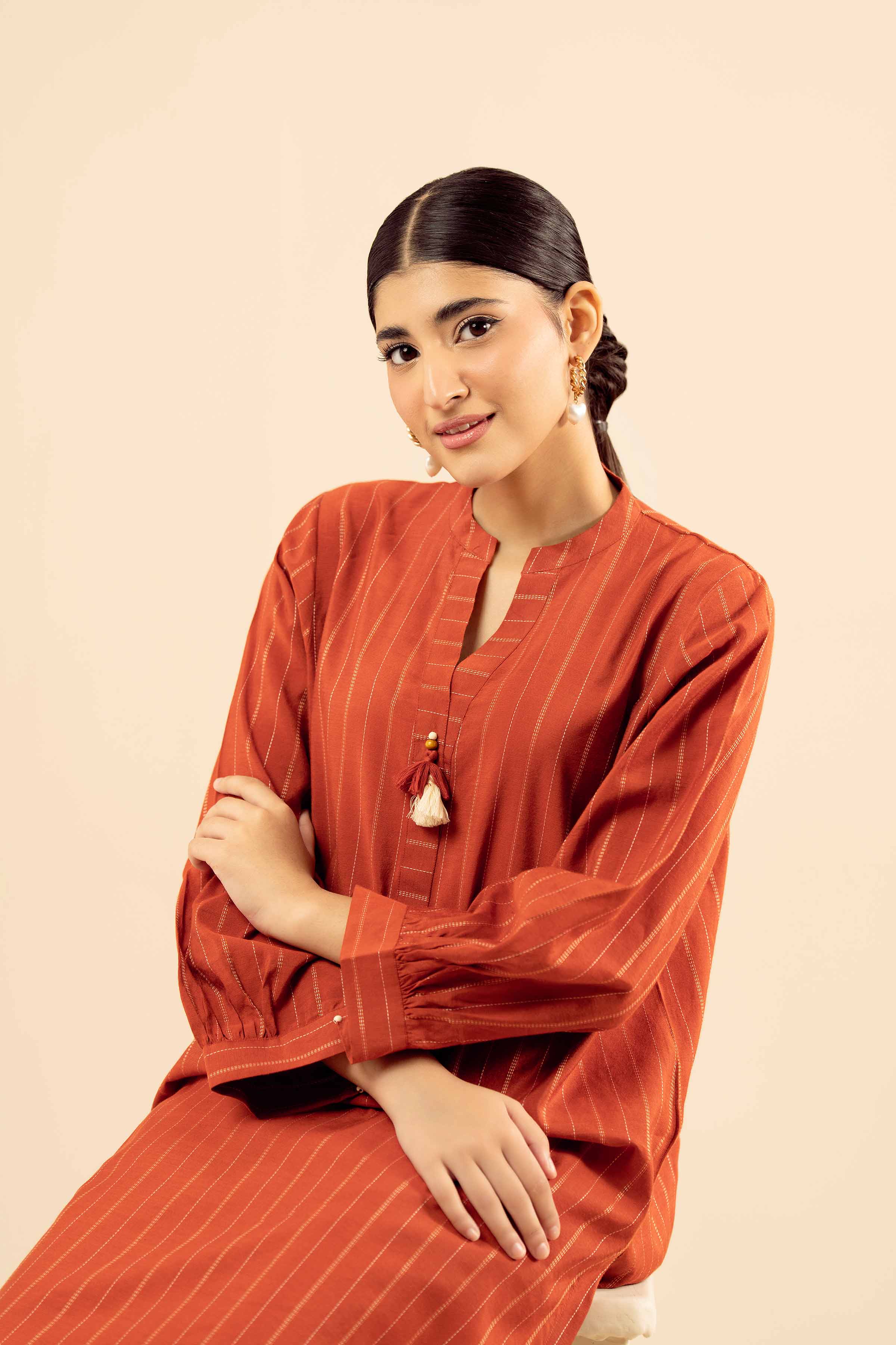 NISHATUAE - Red Solids Mix Fabric Ready to wear Shirt