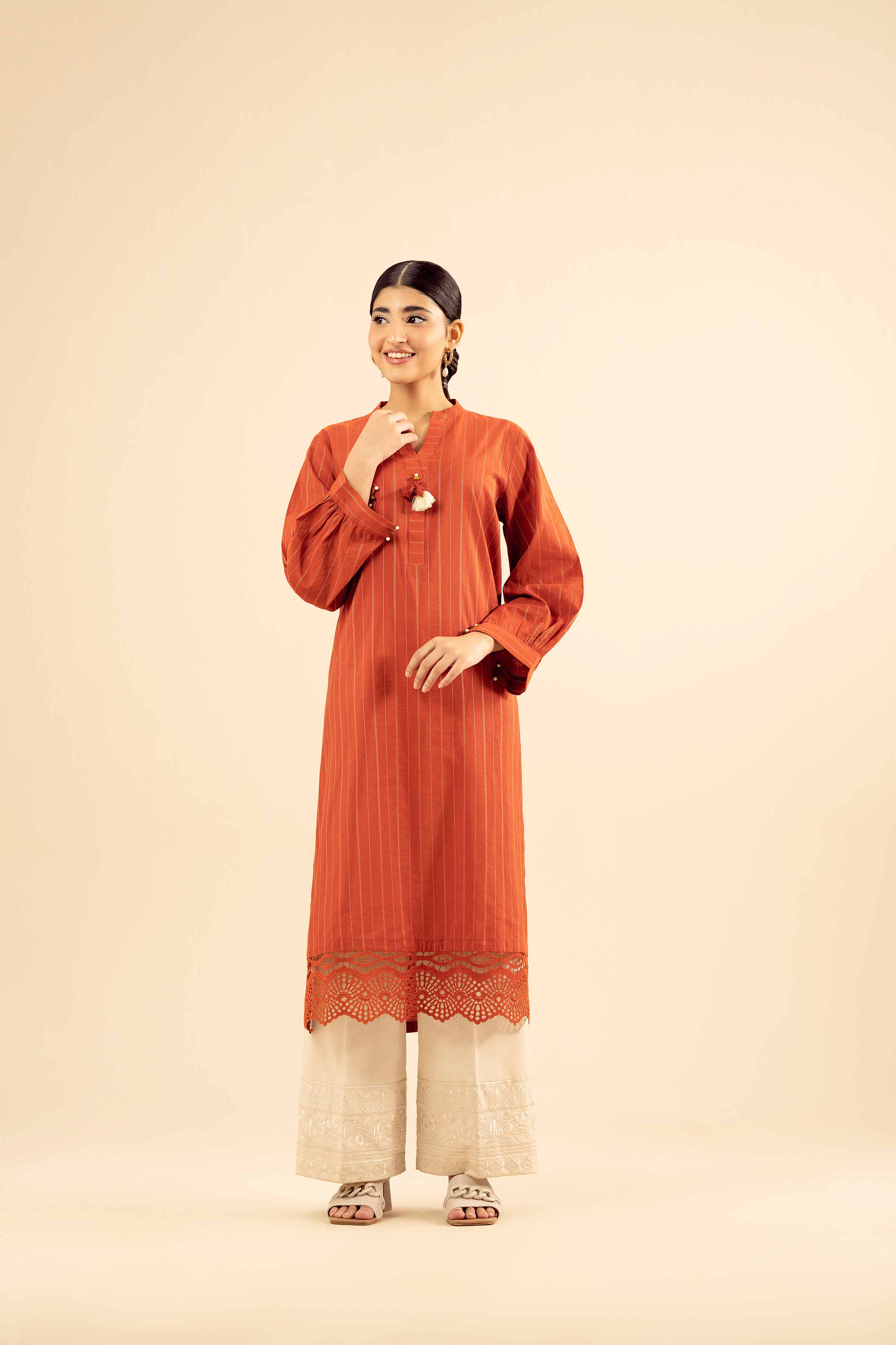 NISHATUAE - Red Solids Mix Fabric Ready to wear Shirt