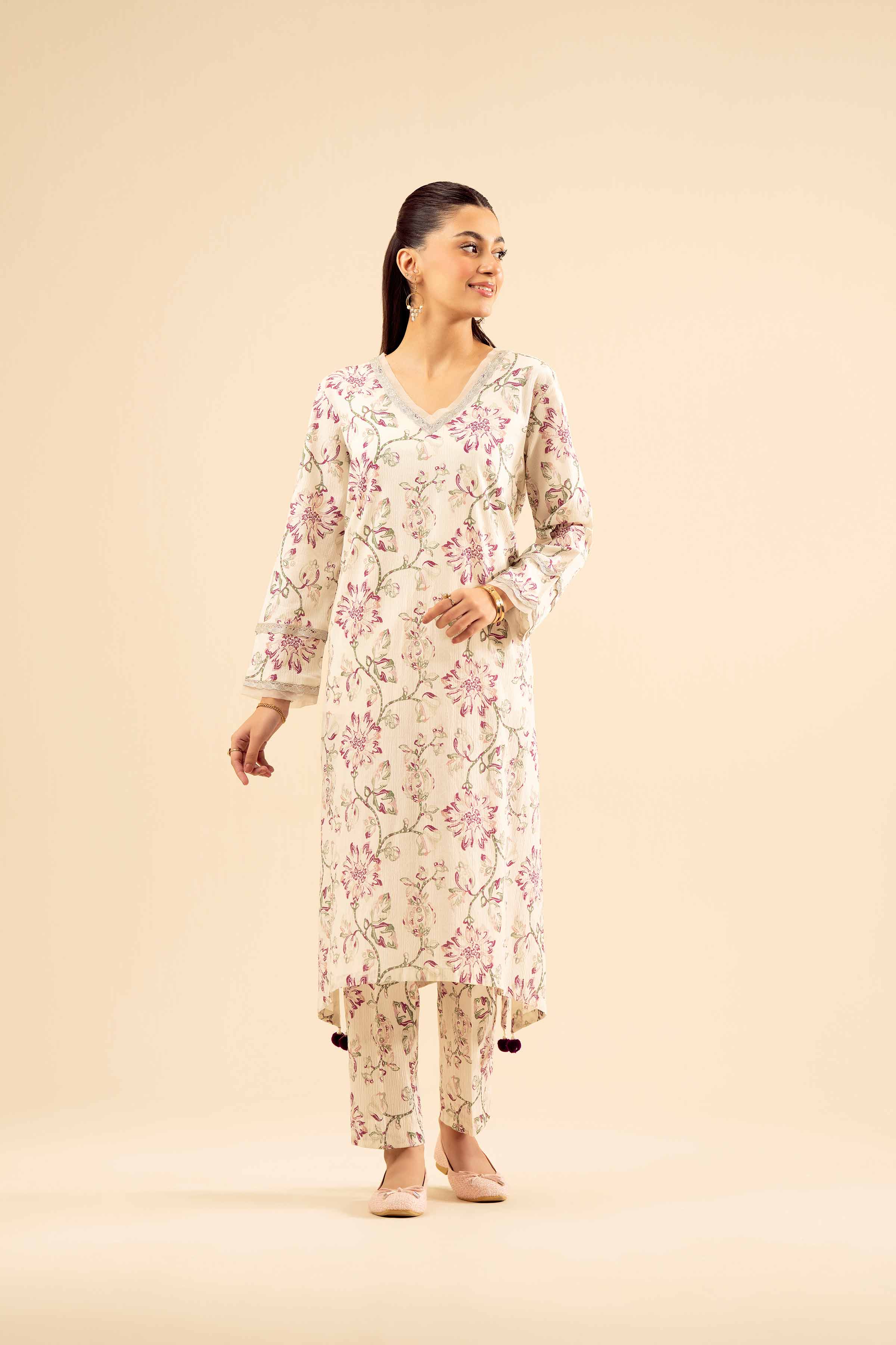 NISHATUAE - Off White Solids Crush 2-piece Ready to wear Dress