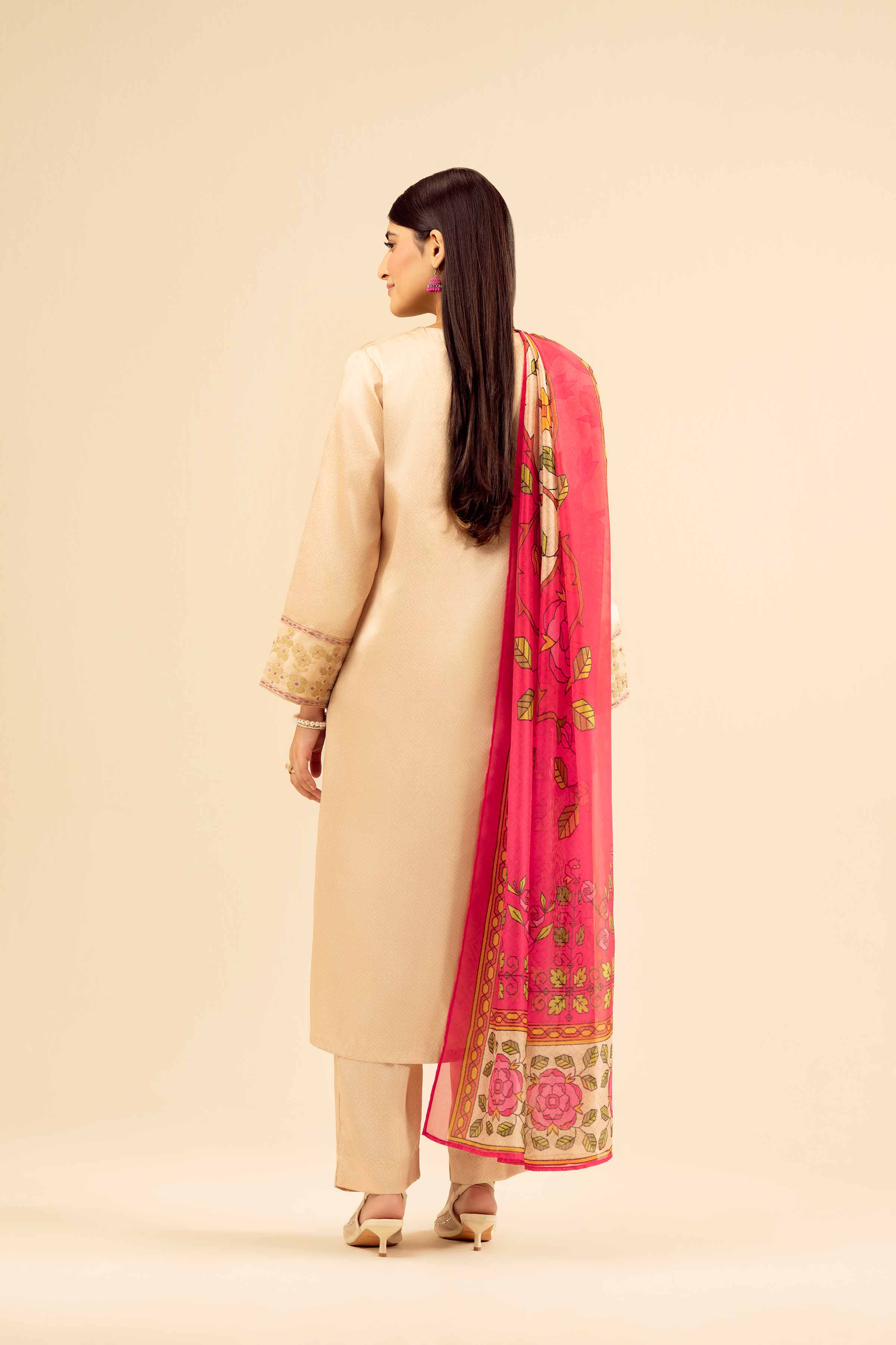 NISHATUAE - Beige Embroidered Silk 3-piece Ready to wear Suit