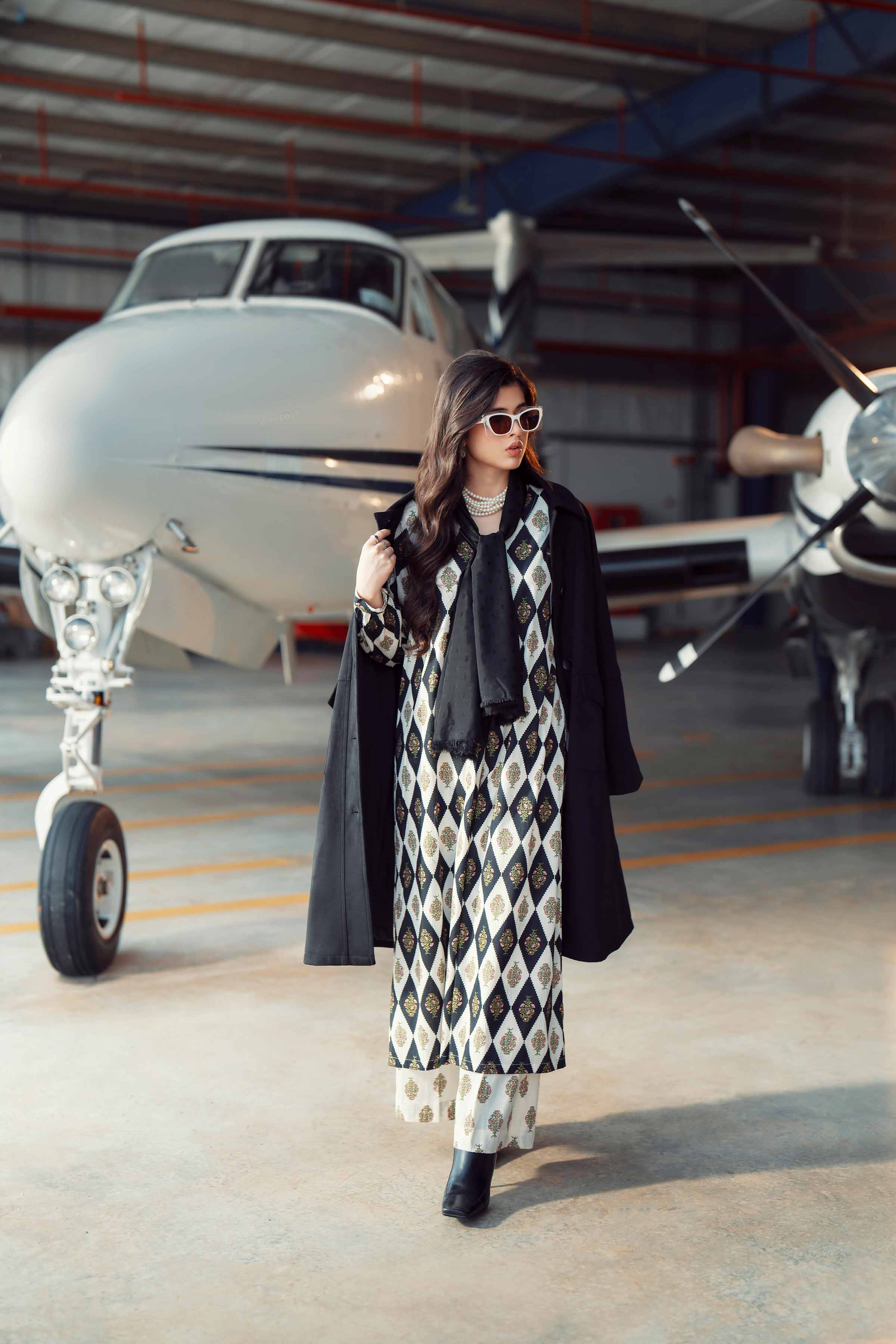 NISHATUAE - Black Printed Crush 2-piece Ready to wear Dress