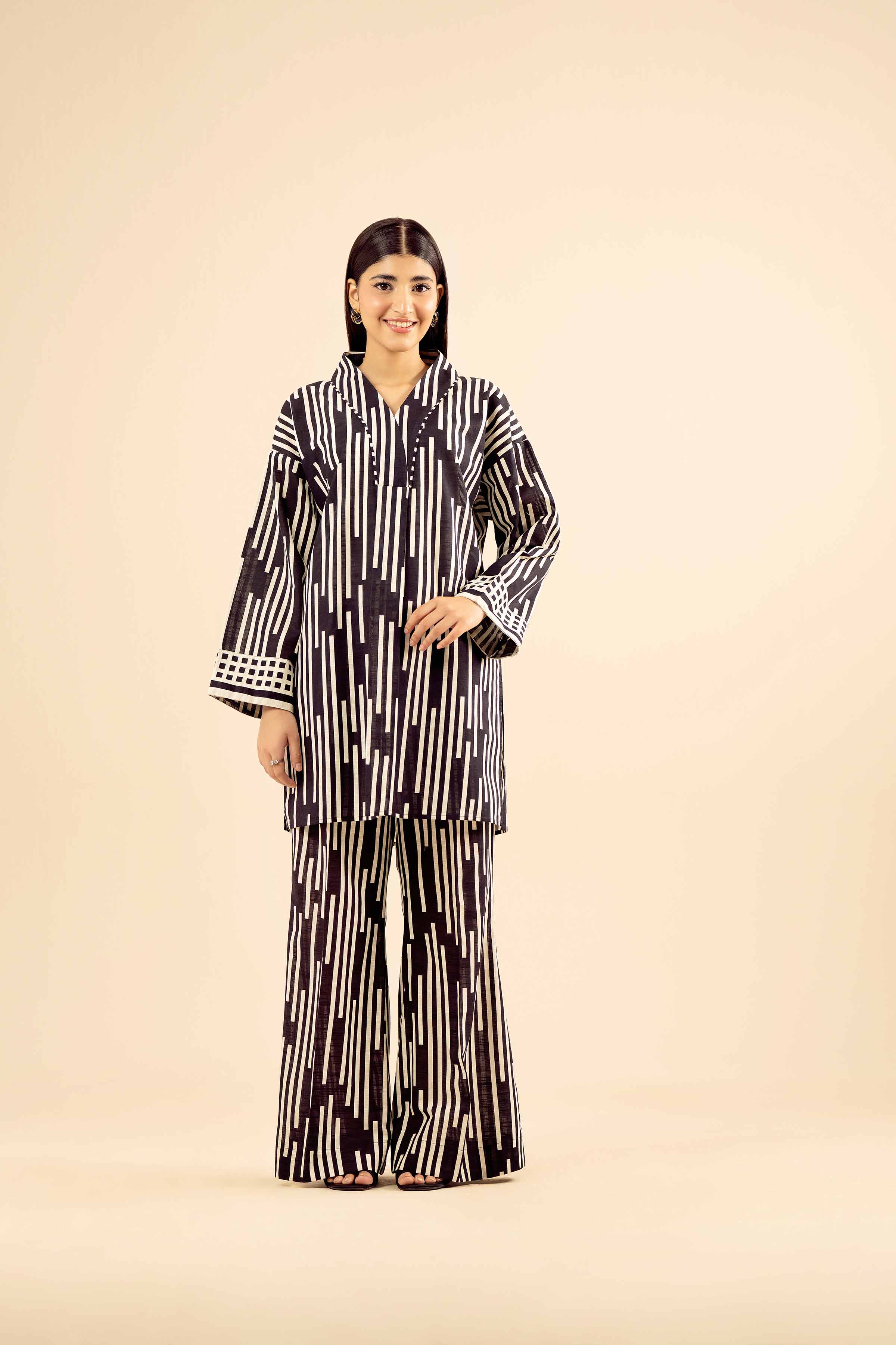 NISHATUAE - Black Printed Khaddar 2-piece Ready to wear Dress