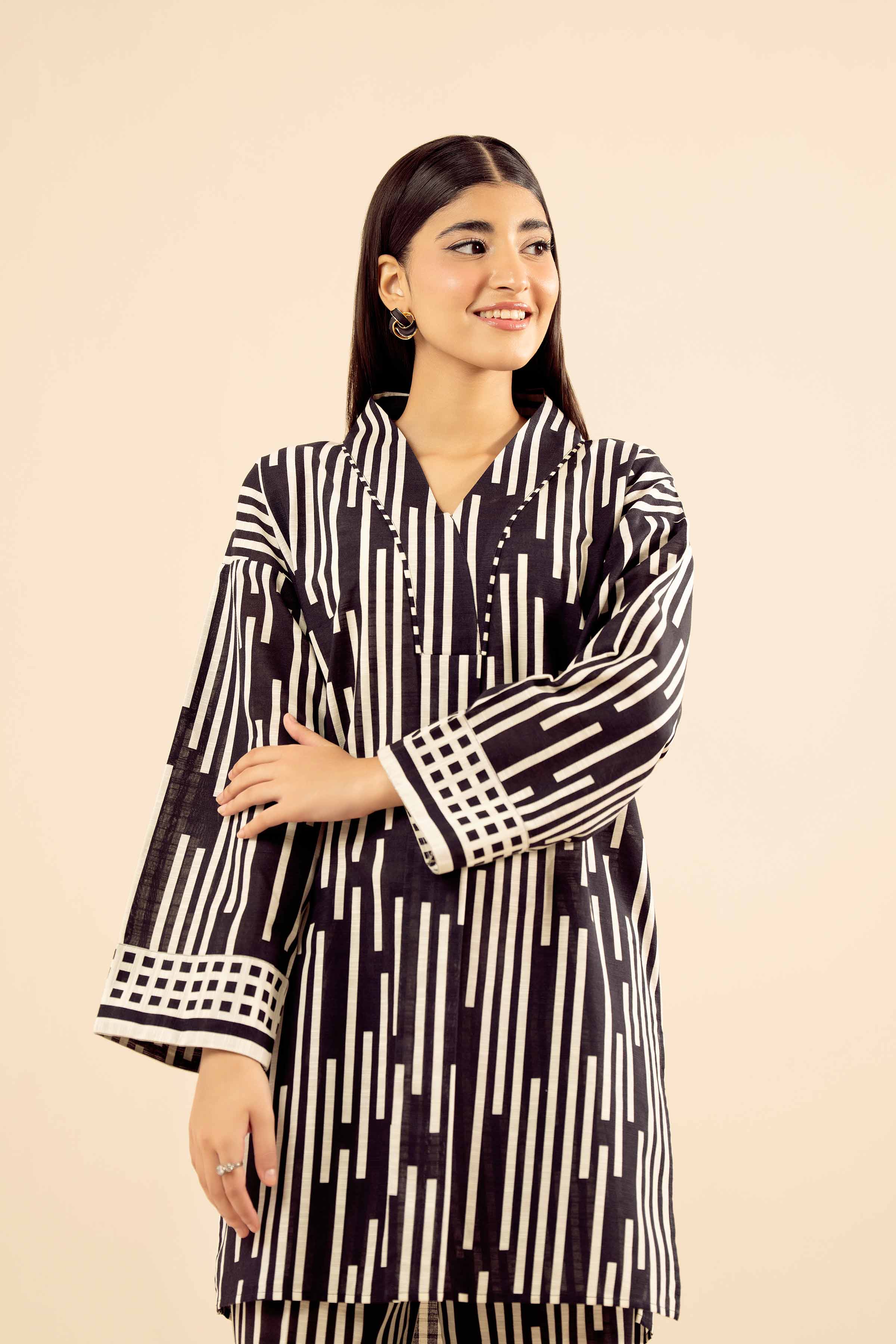 NISHATUAE - Black Printed Khaddar 2-piece Ready to wear Dress