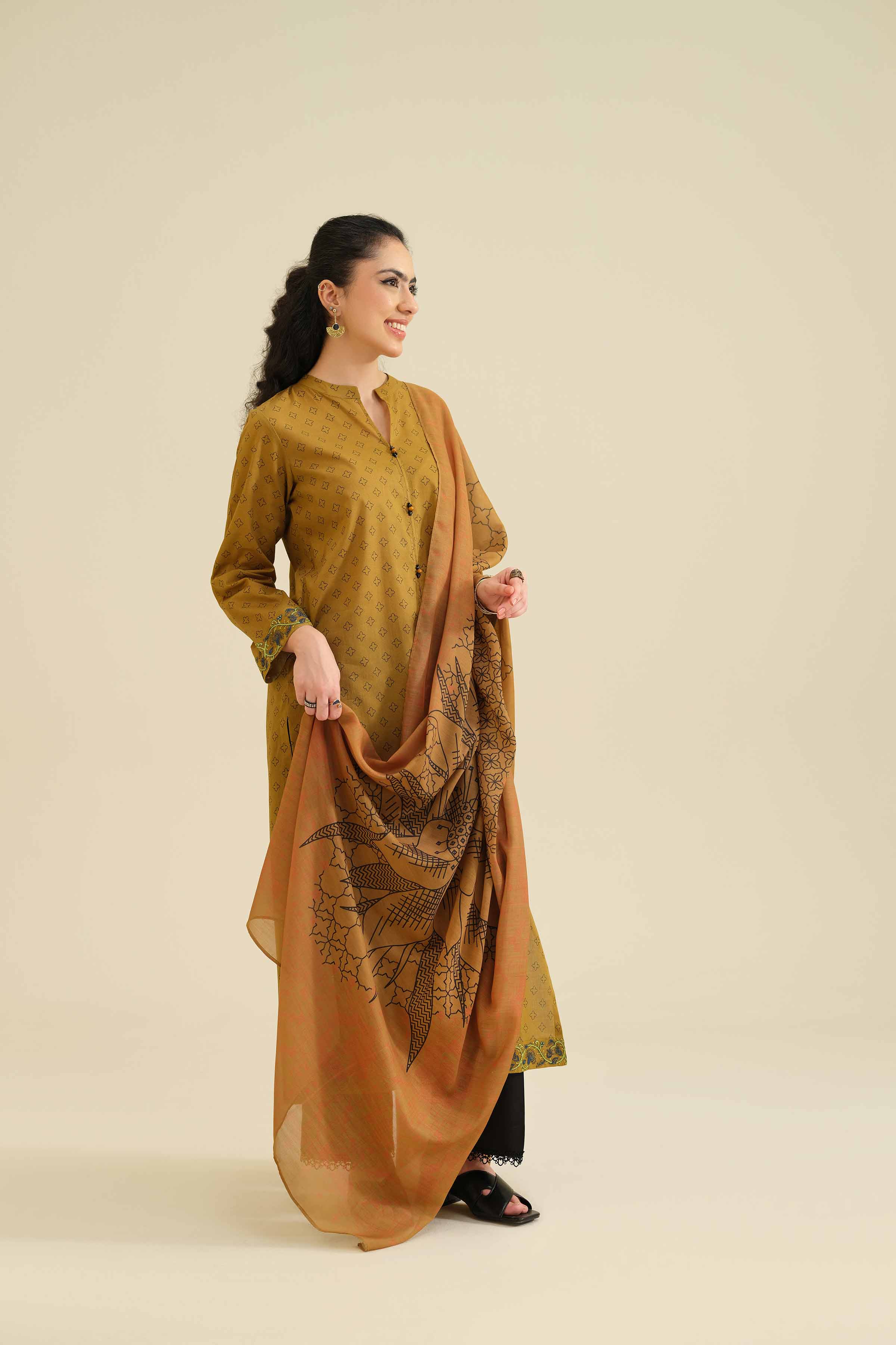 NISHATUAE - Brown Embroidered Cambric 2-piece Ready to wear Dress