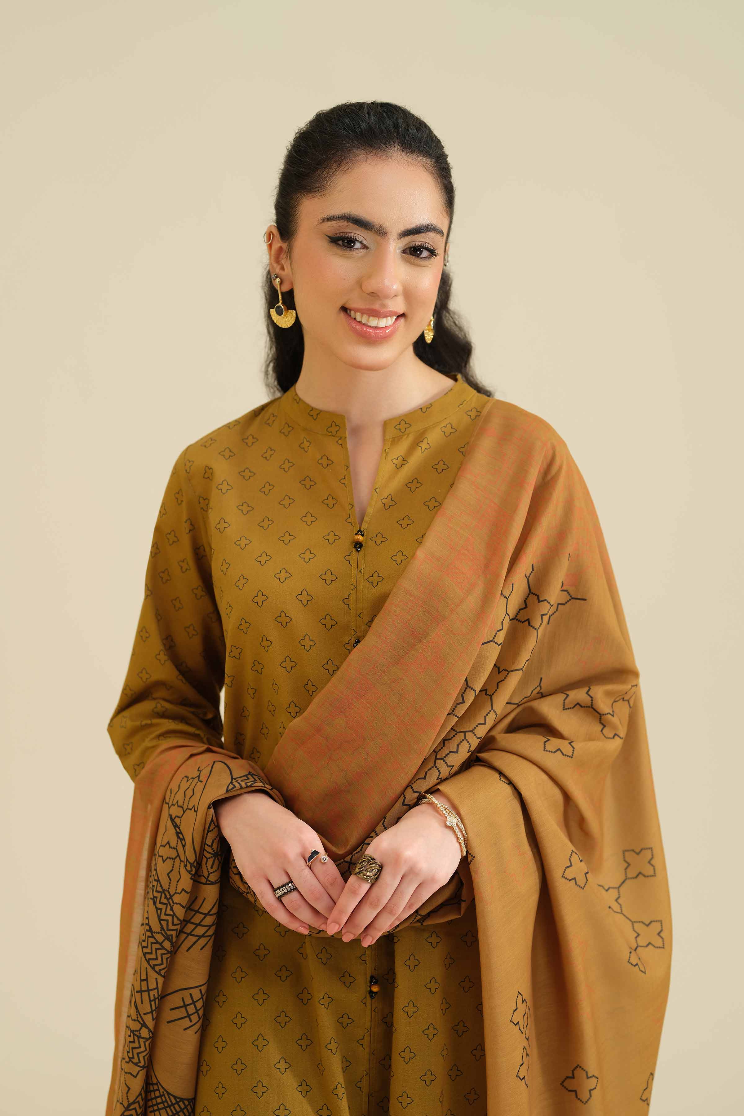 NISHATUAE - Brown Embroidered Cambric 2-piece Ready to wear Dress